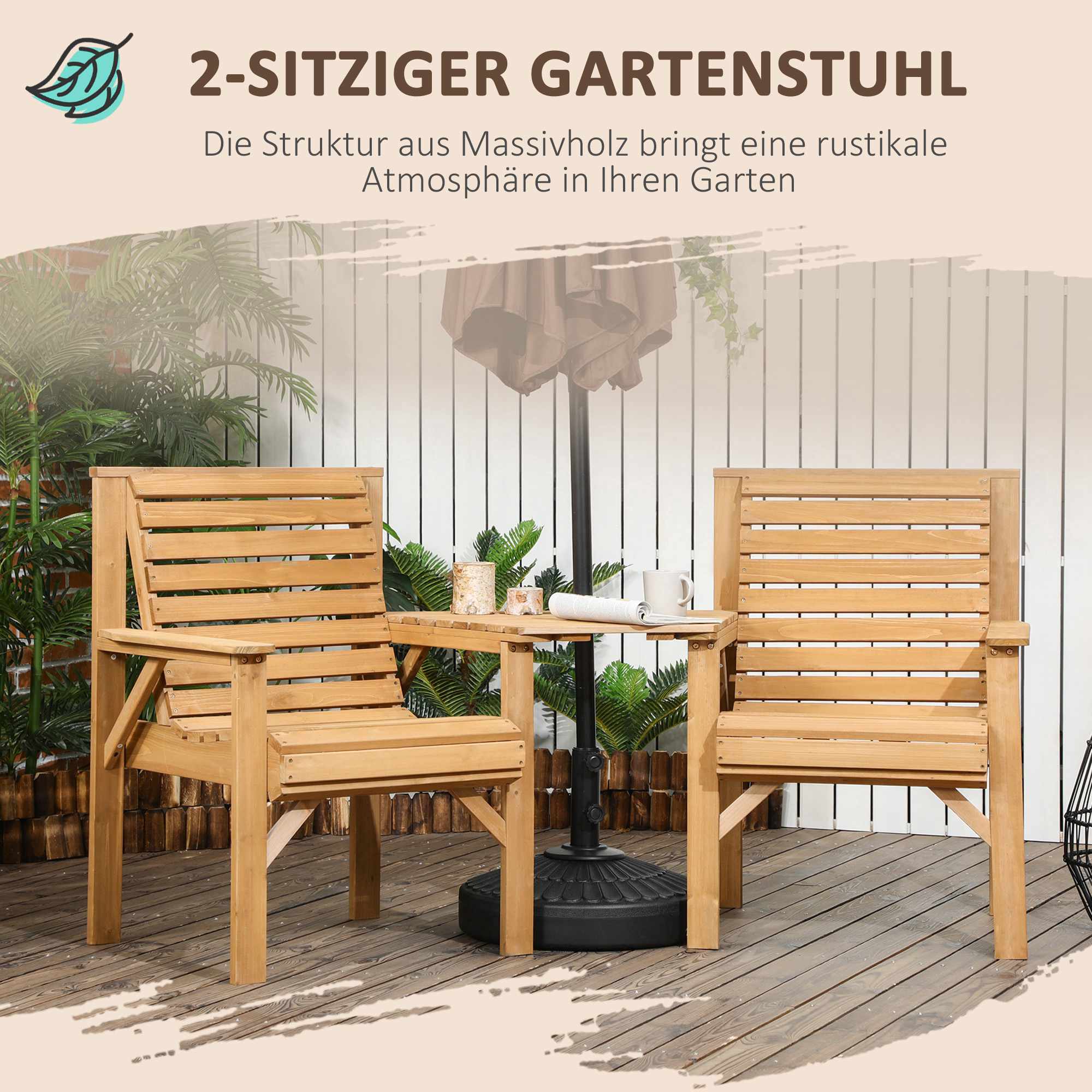 Utomhus balkongmöbler – 2-sits med bord, furu