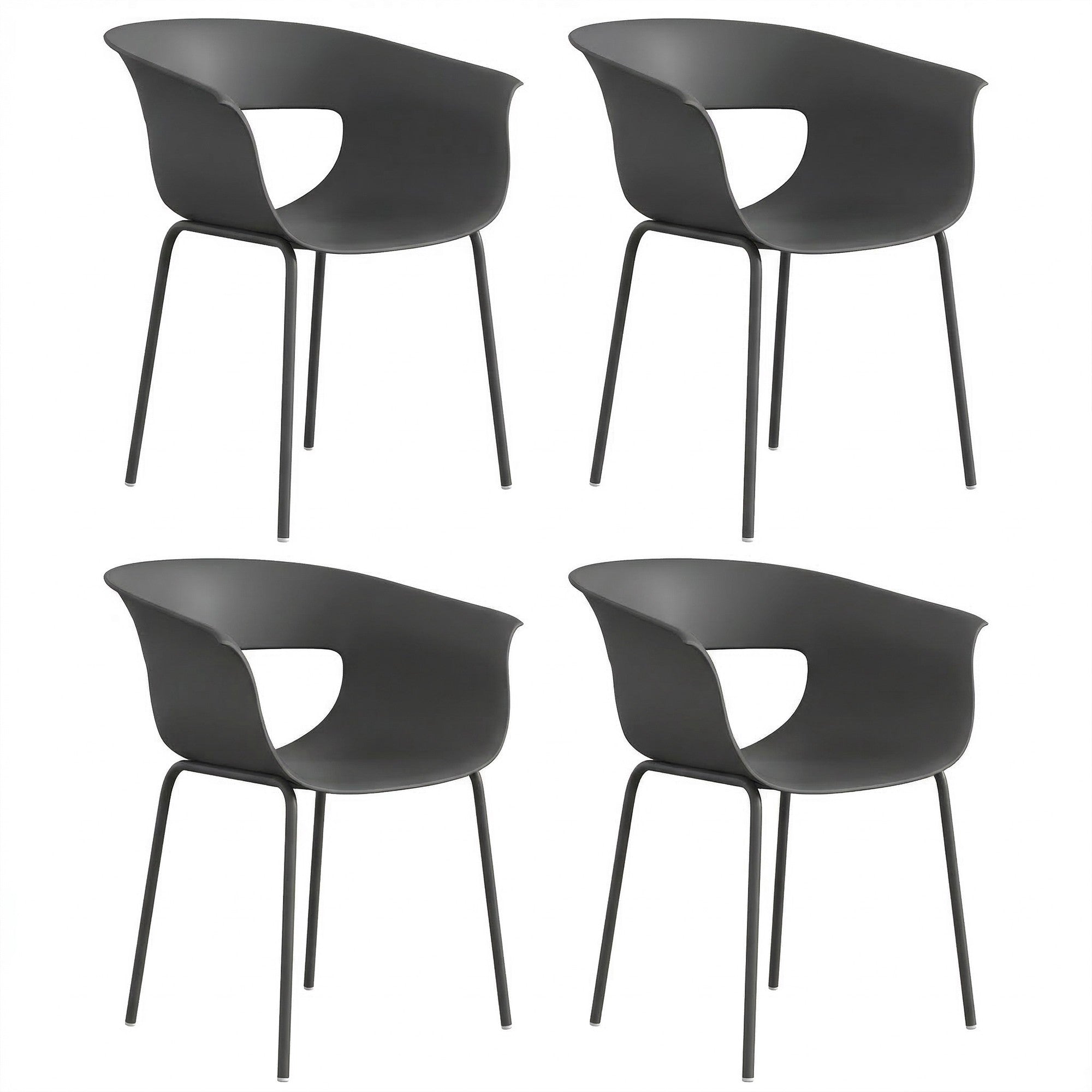 Utomhus balkongstolar set om 4, ergonomiska, mörkgrå