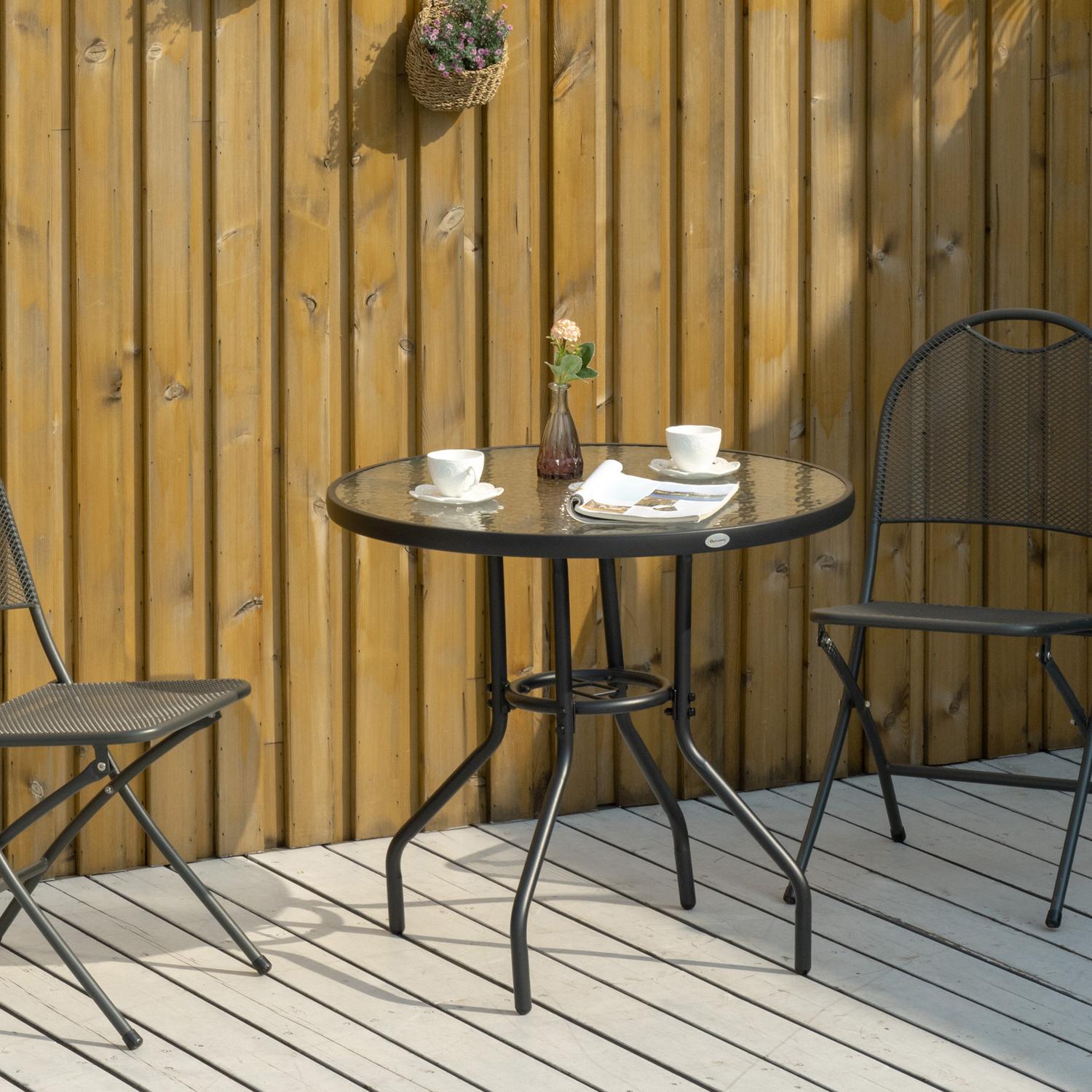 Utomhusbistrobord, härdat glas & metall, svart, 80cm