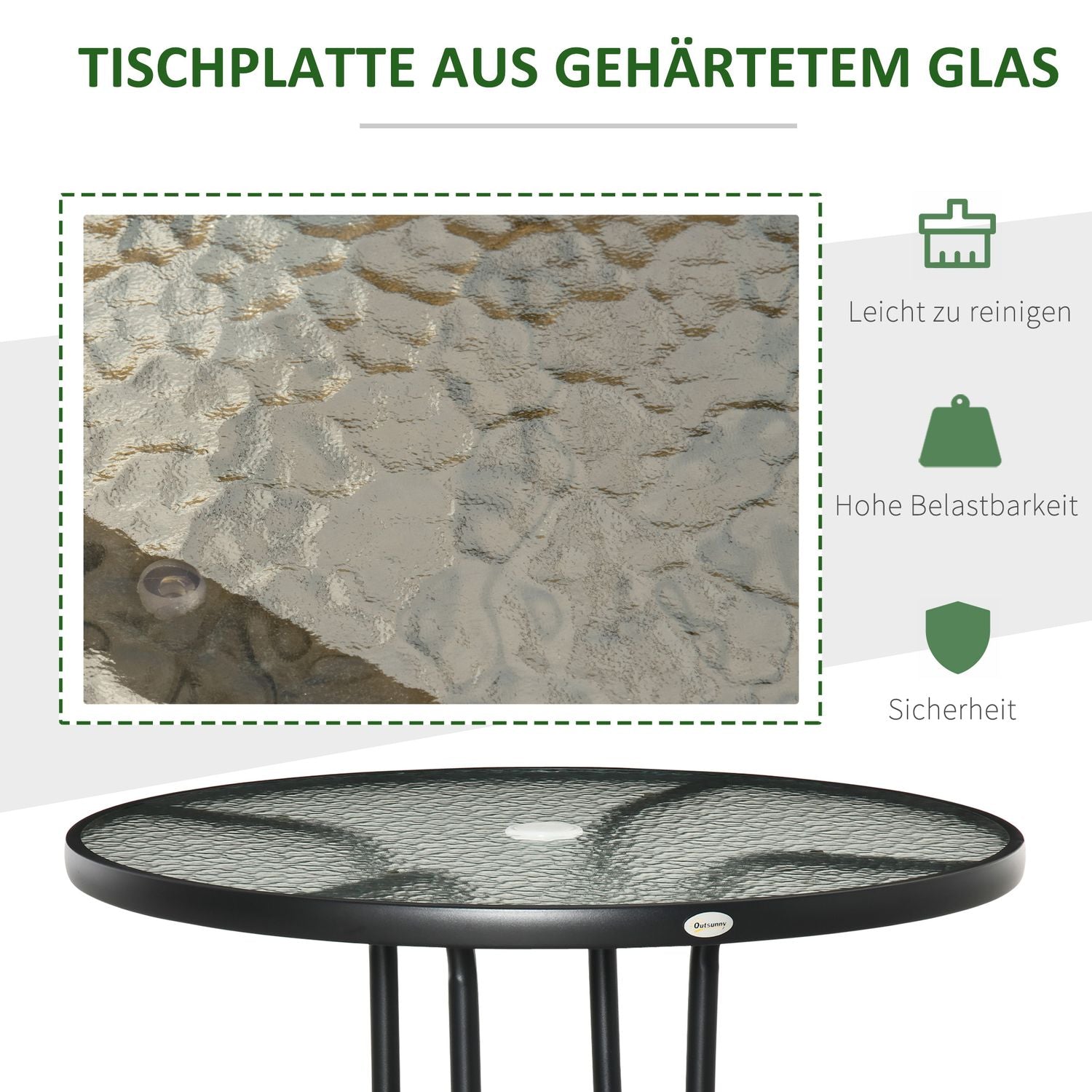 Utomhusbistrobord, härdat glas & metall, svart, 80cm