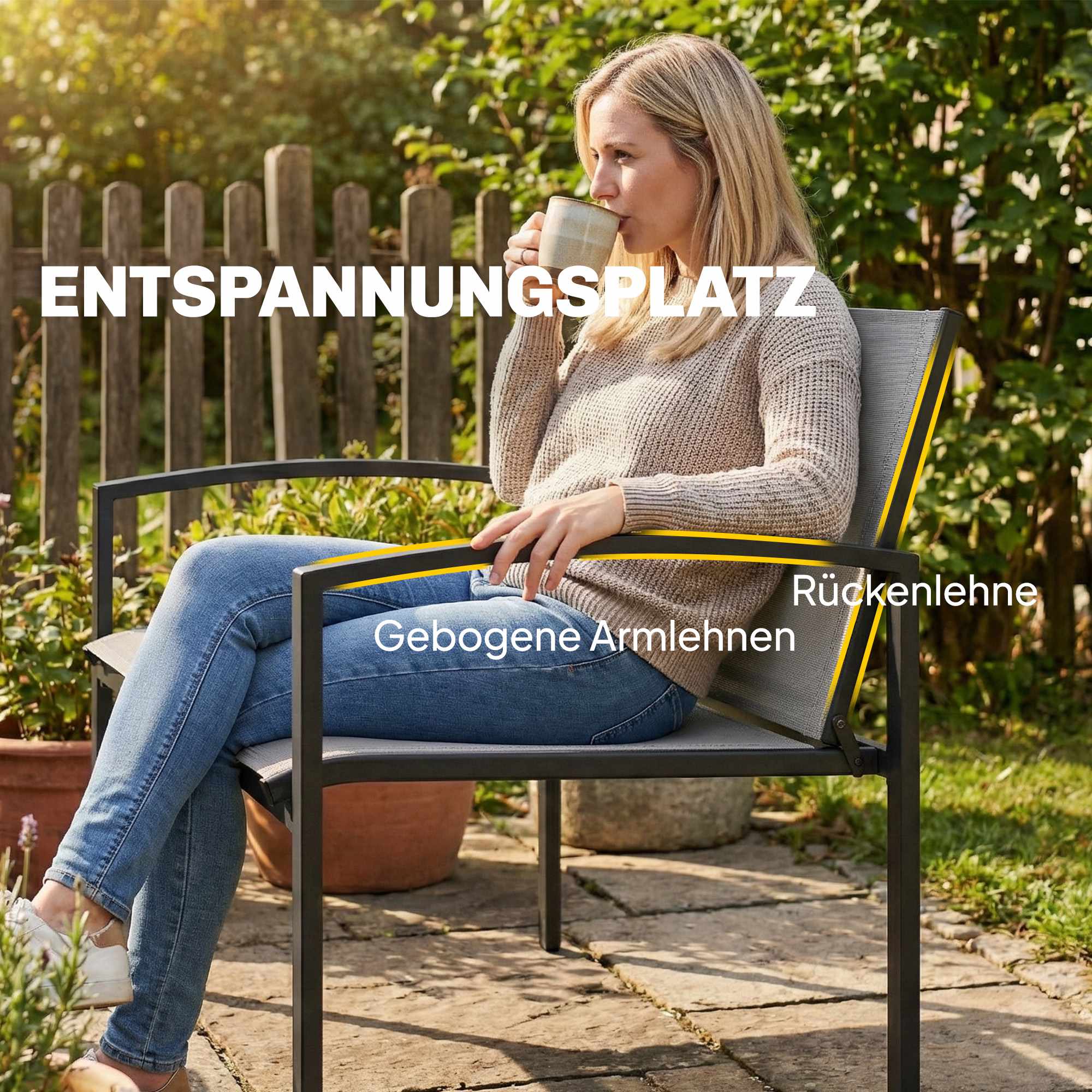 Utomhusbänk i metall, 2-sits, ventilerande tyg, grå