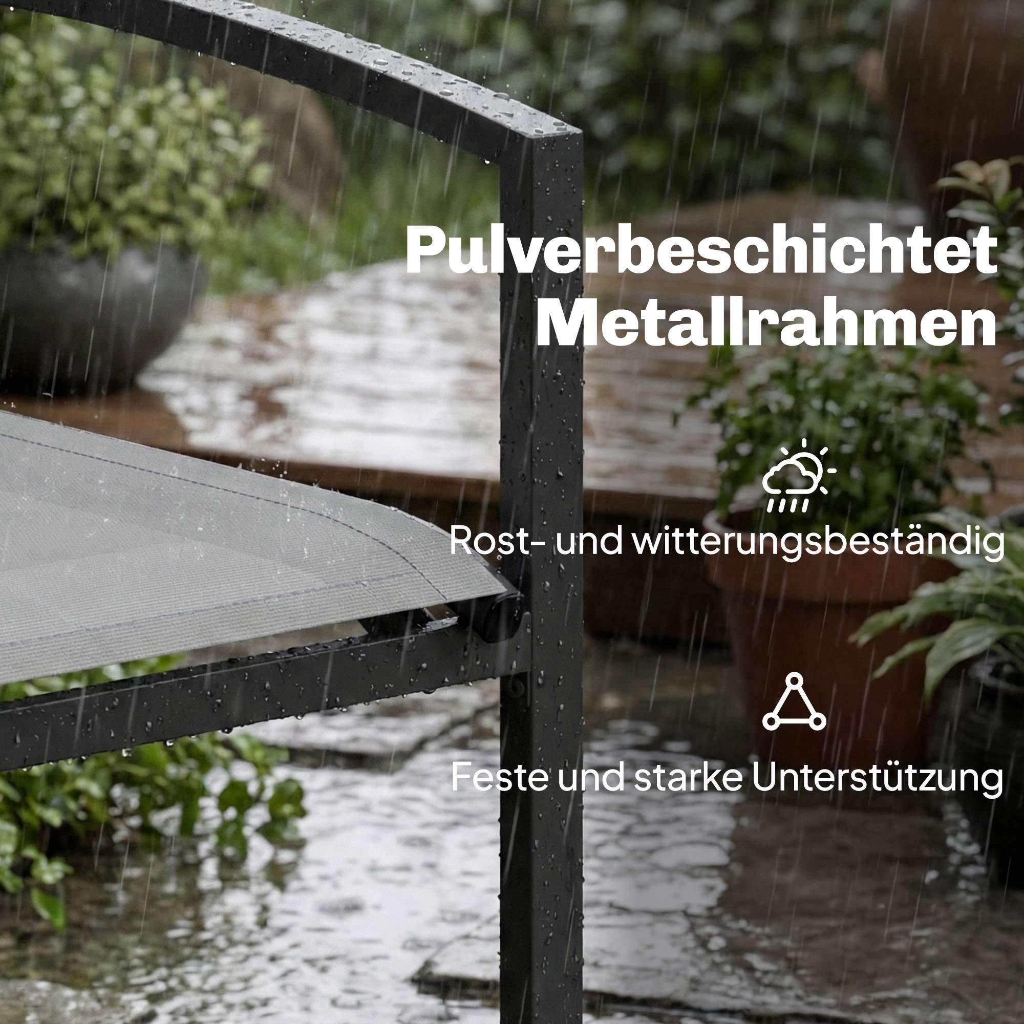 Utomhusbänk i metall, 2-sits, ventilerande tyg, grå