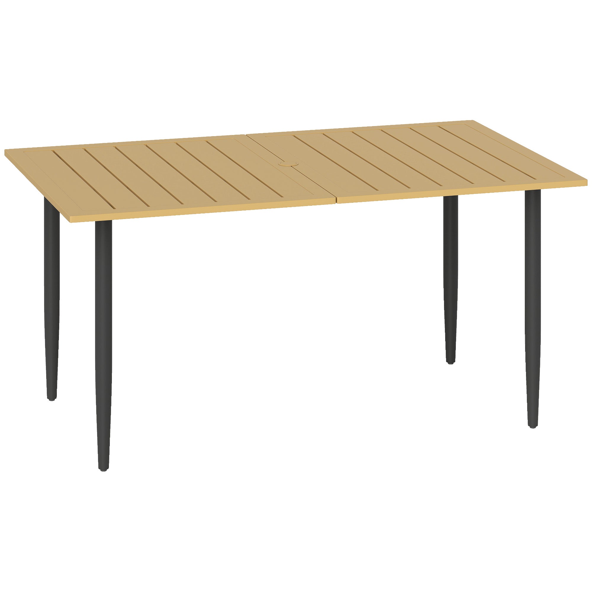 Utomhusbord i stål med parasollhål, 150x90 cm, brunt