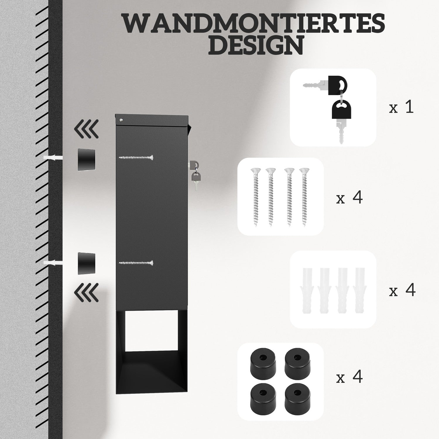 Utomhusbrevlåda i metall med lås, mörkgrå, 30x8,5x32,5 cm