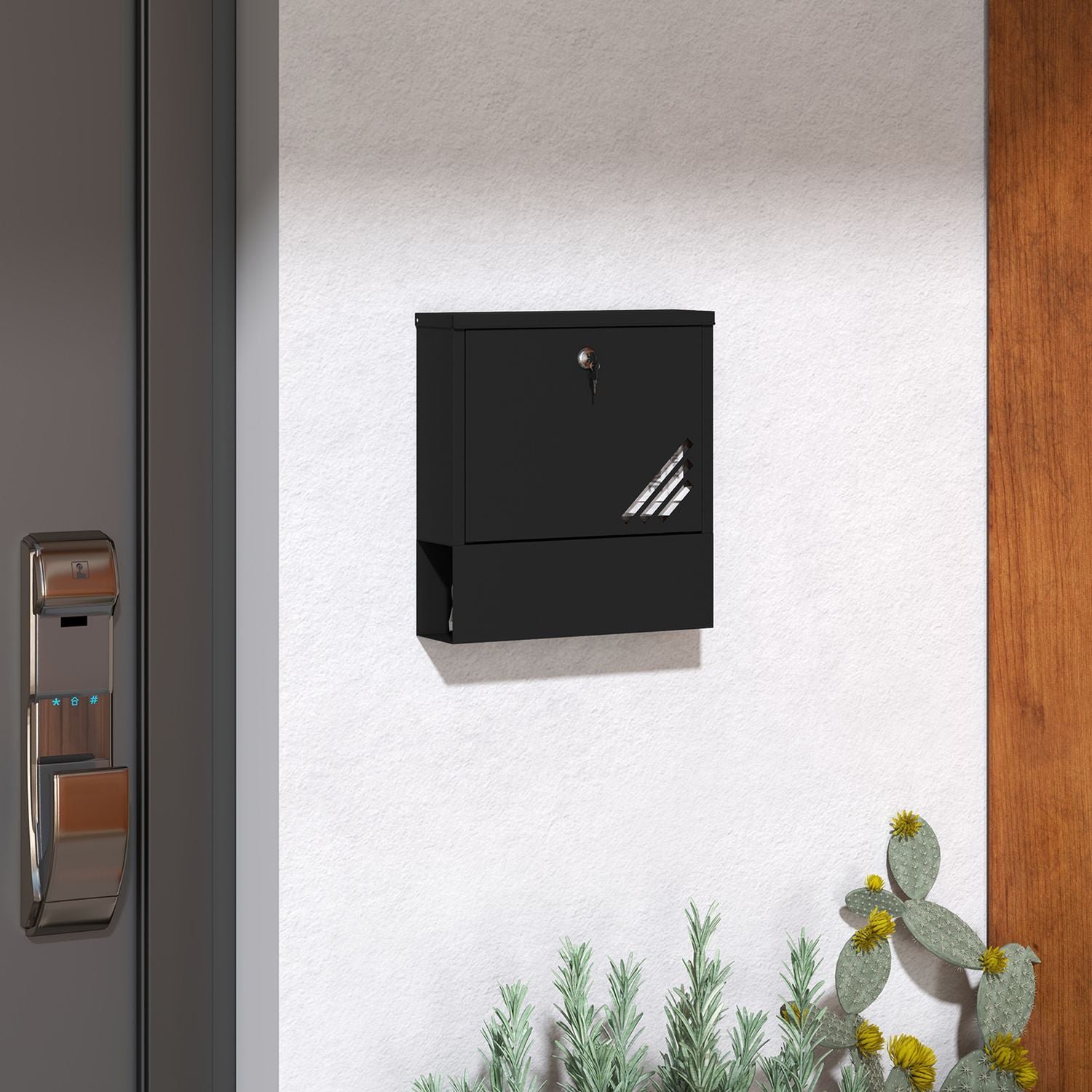 Utomhusbrevlåda i metall med lås, mörkgrå, 30x8,5x32,5 cm