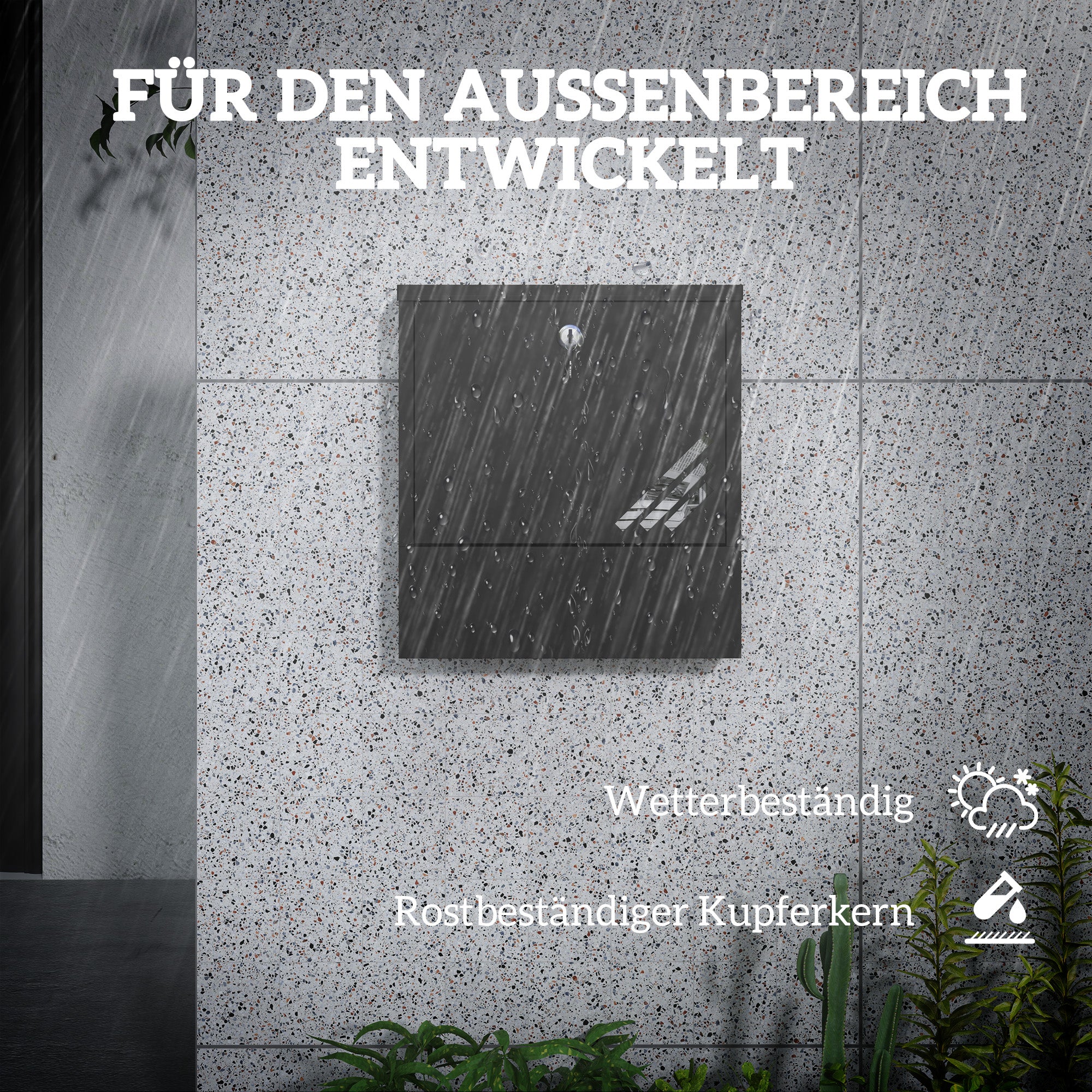 Utomhusbrevlåda i metall med lås, mörkgrå, 30x8,5x32,5 cm