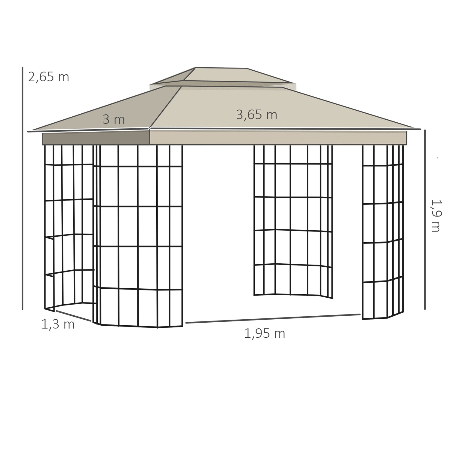 Utomhusfesttält, Dubbeltak - 3,65x3m, Myggnät
