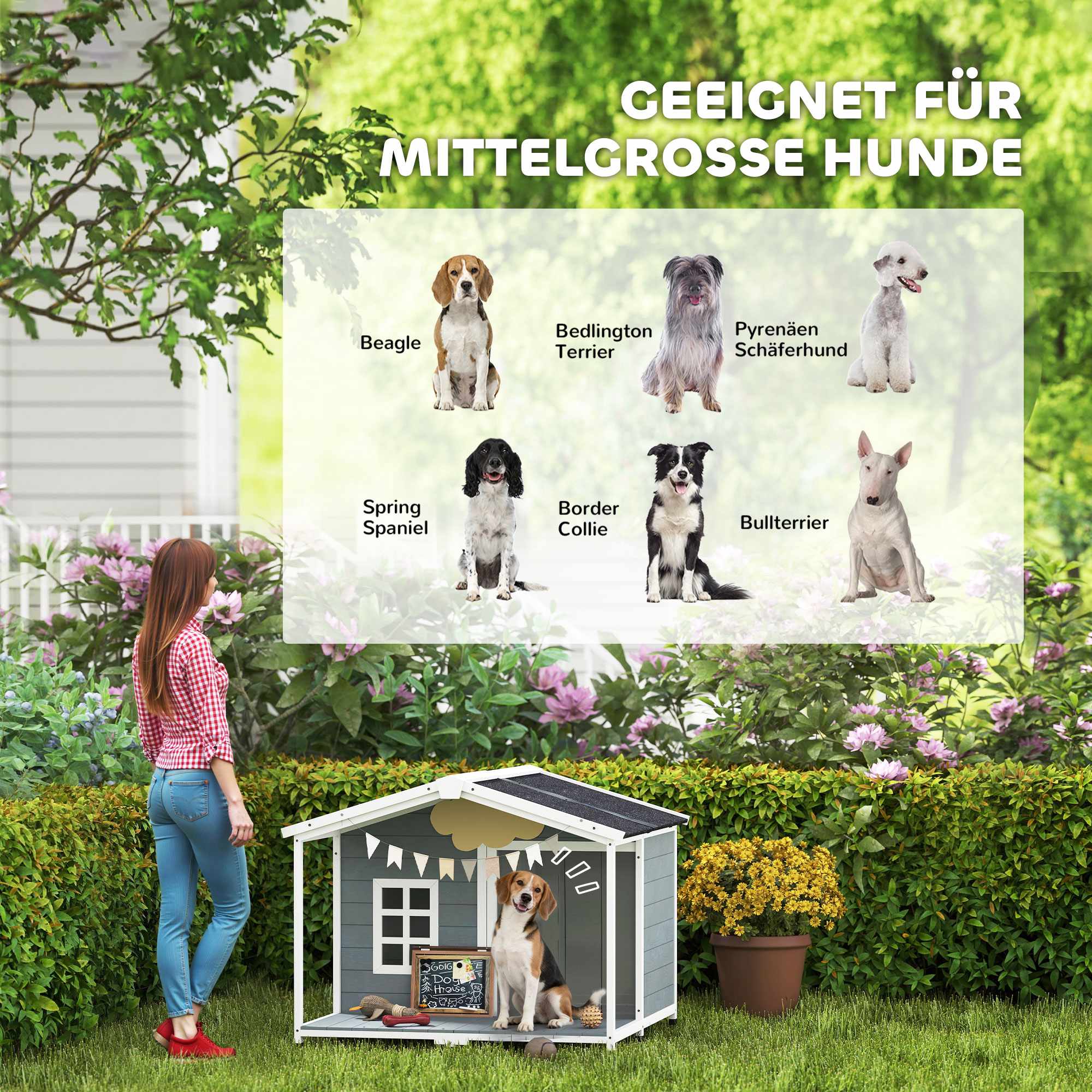 Utomhushundhus med veranda, väderbeständig, lätt att rengöra
