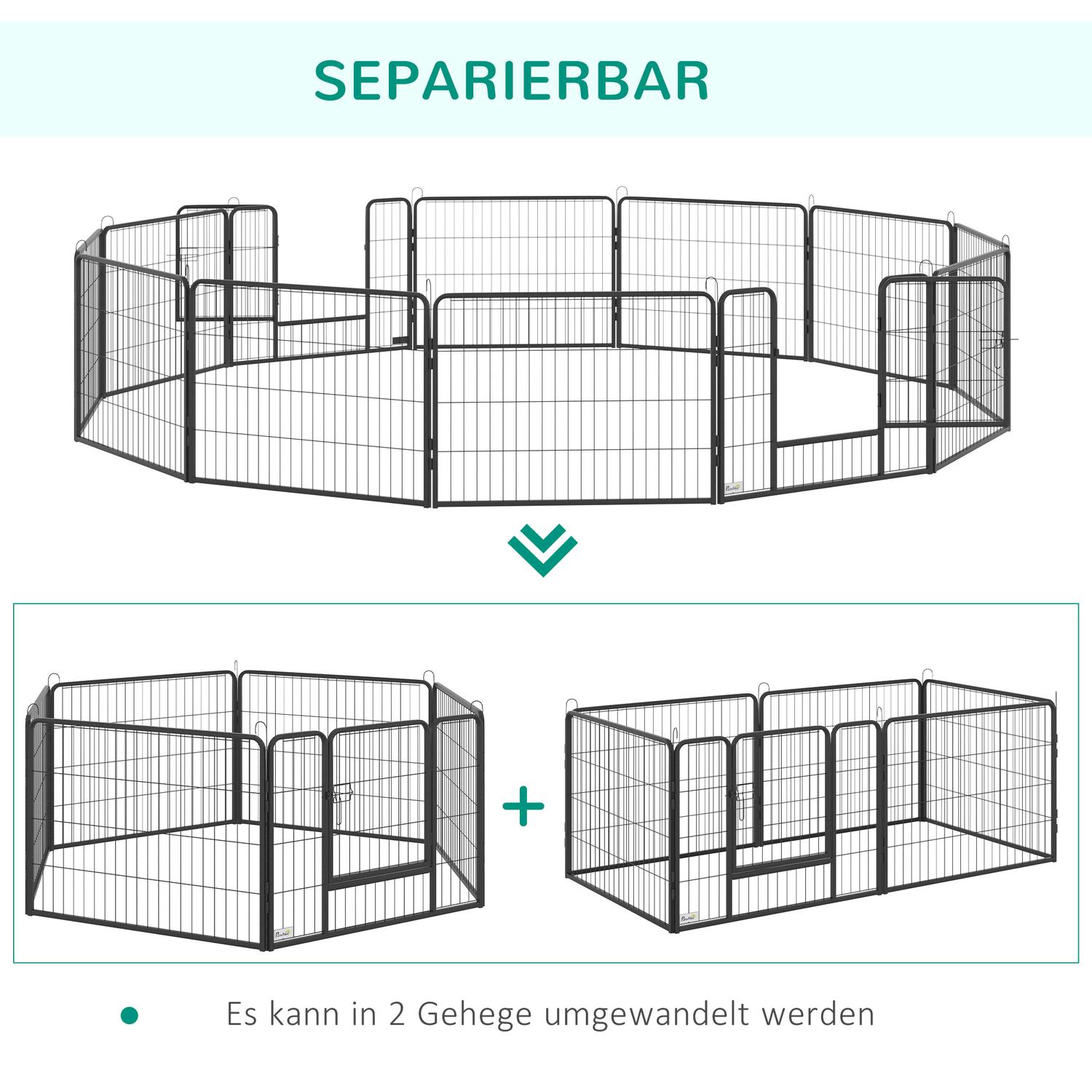 Utomhushundlekhage – 12-panels stål, svart, 60 cm hög