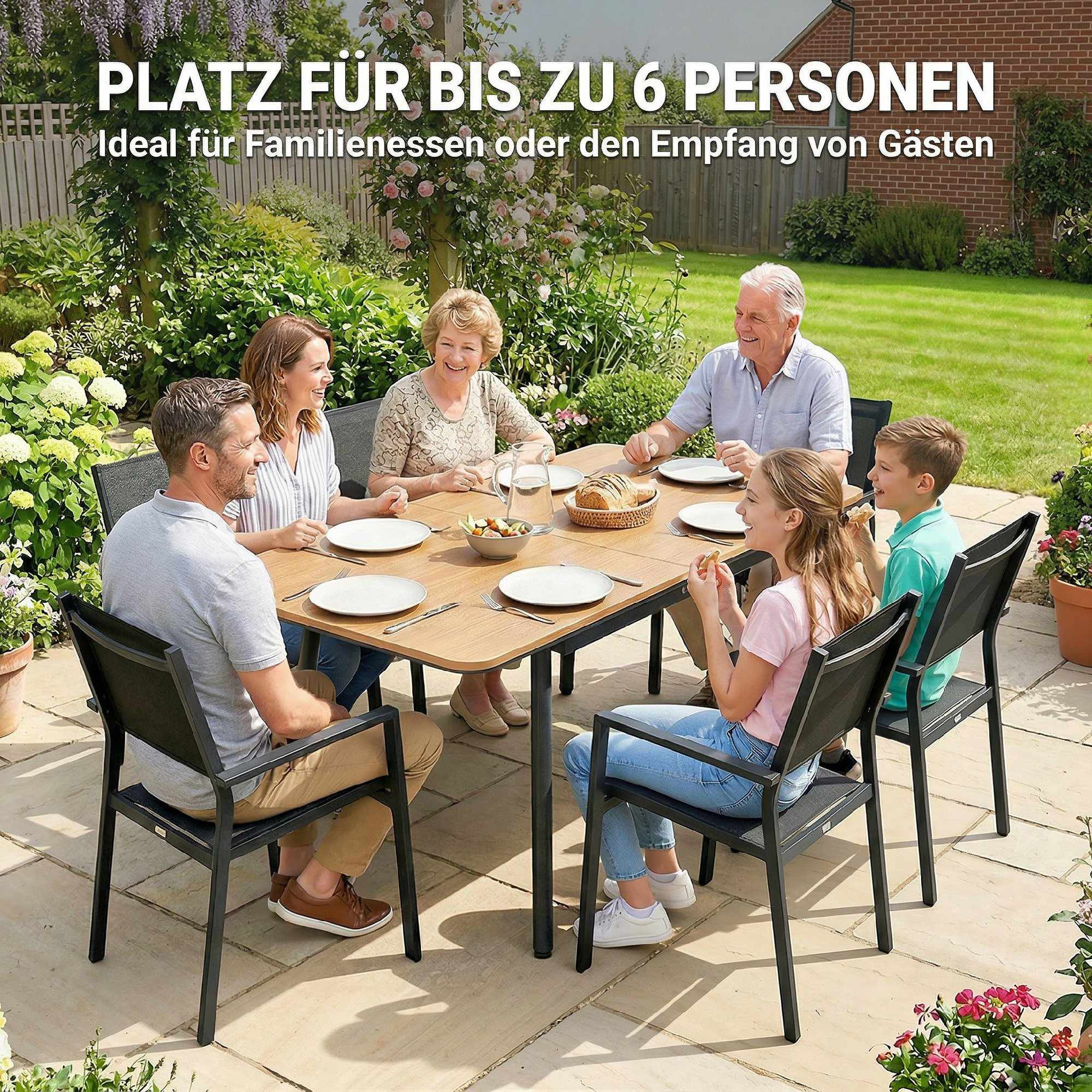Utomhusmatbord 140x80 cm, 6 platser, teak WPC-skiva