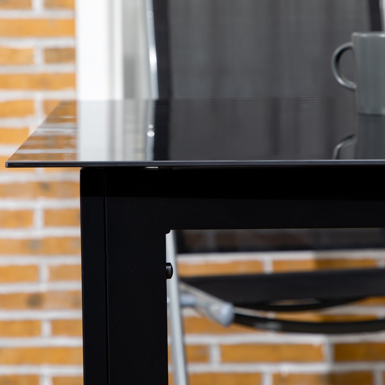 Utomhusmatbord i aluminium för 6, Glasskiva, Svart