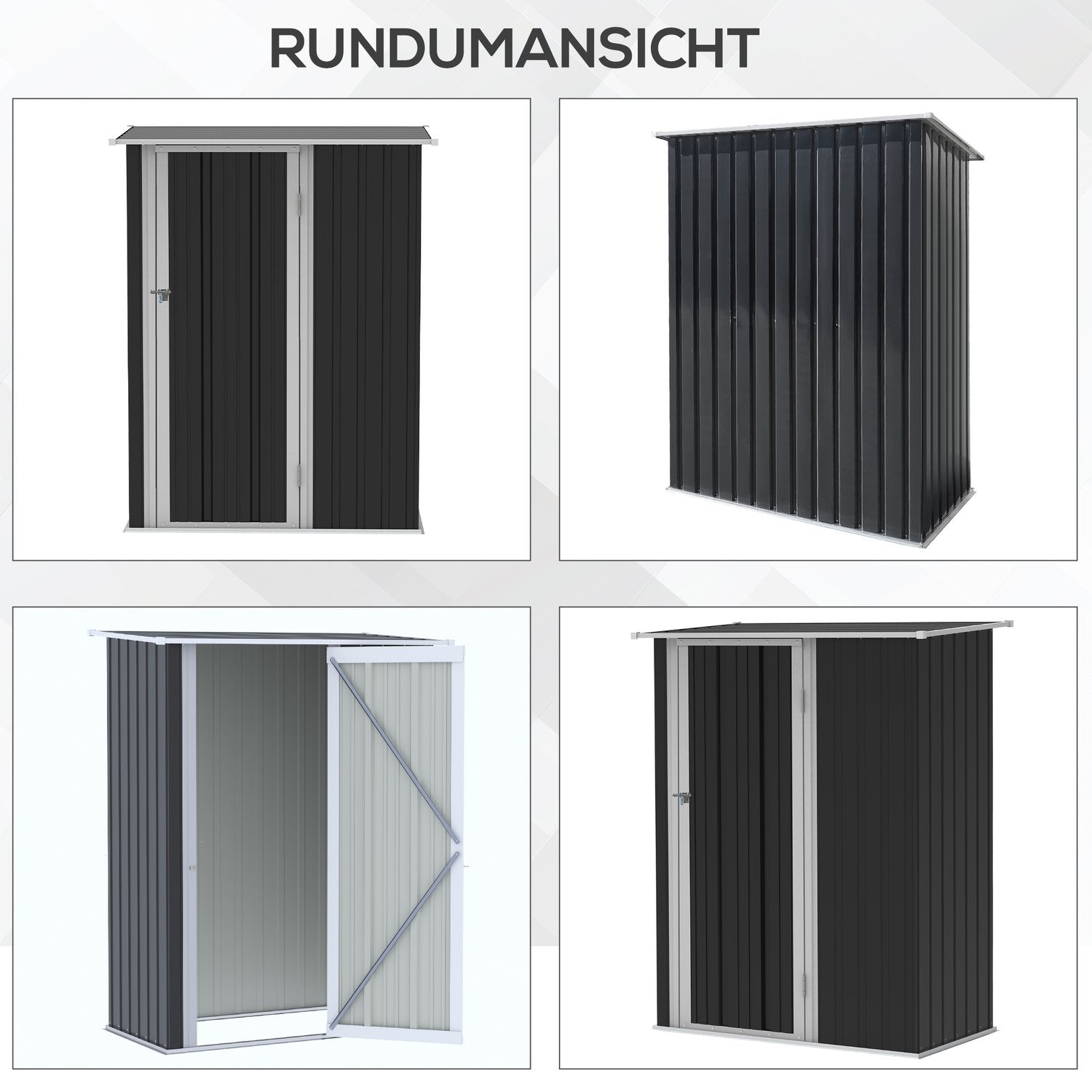 Utomhusredskapsbod i stål med dörr, mörkgrå – 142 x 84 x 189 cm