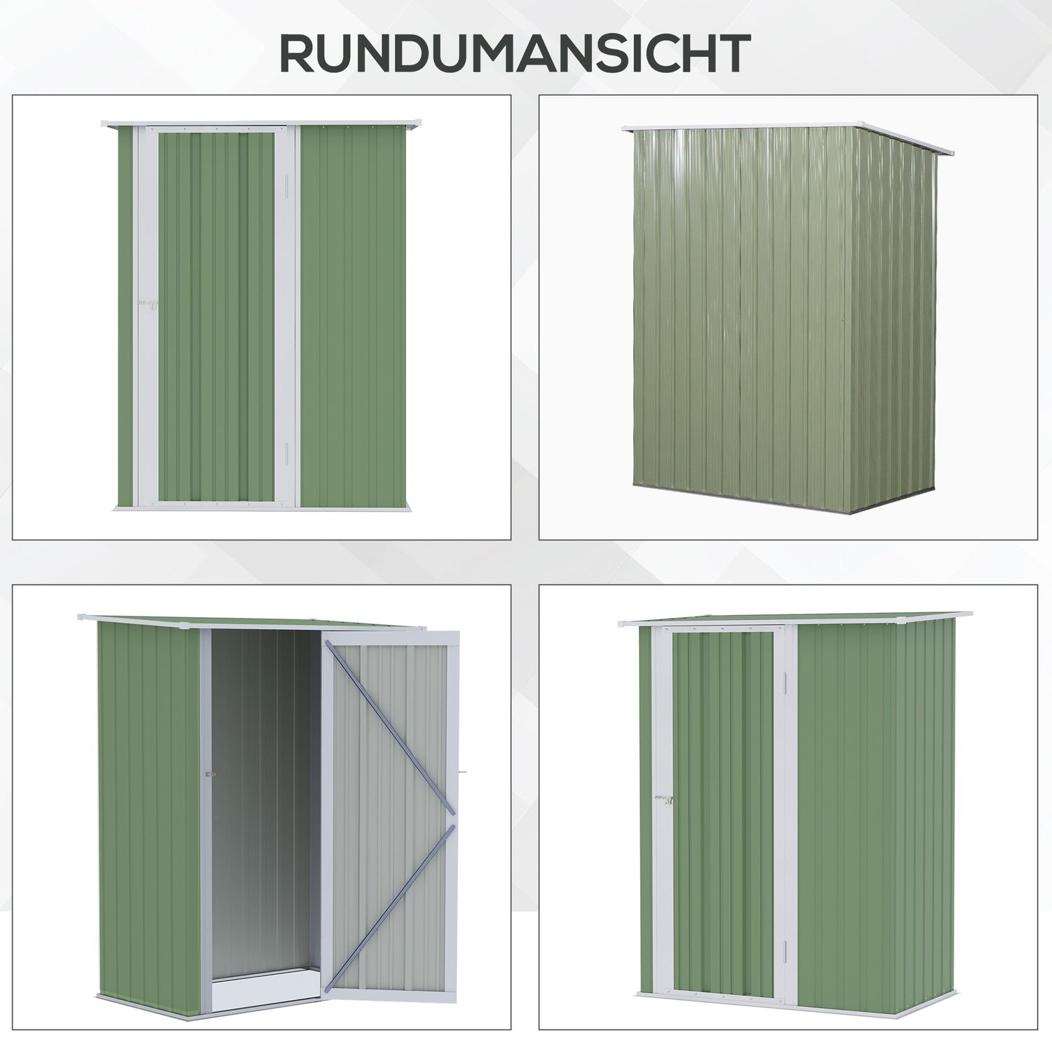 Utomhusredskapsbod, stål med dörr, grön, 142x84x189 cm