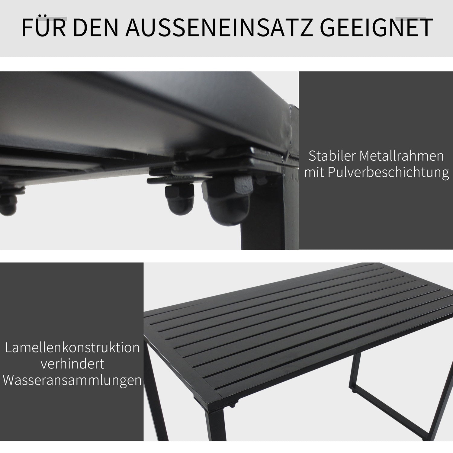 Utomhussittgrupp i metall, 3-delat set, svart finish