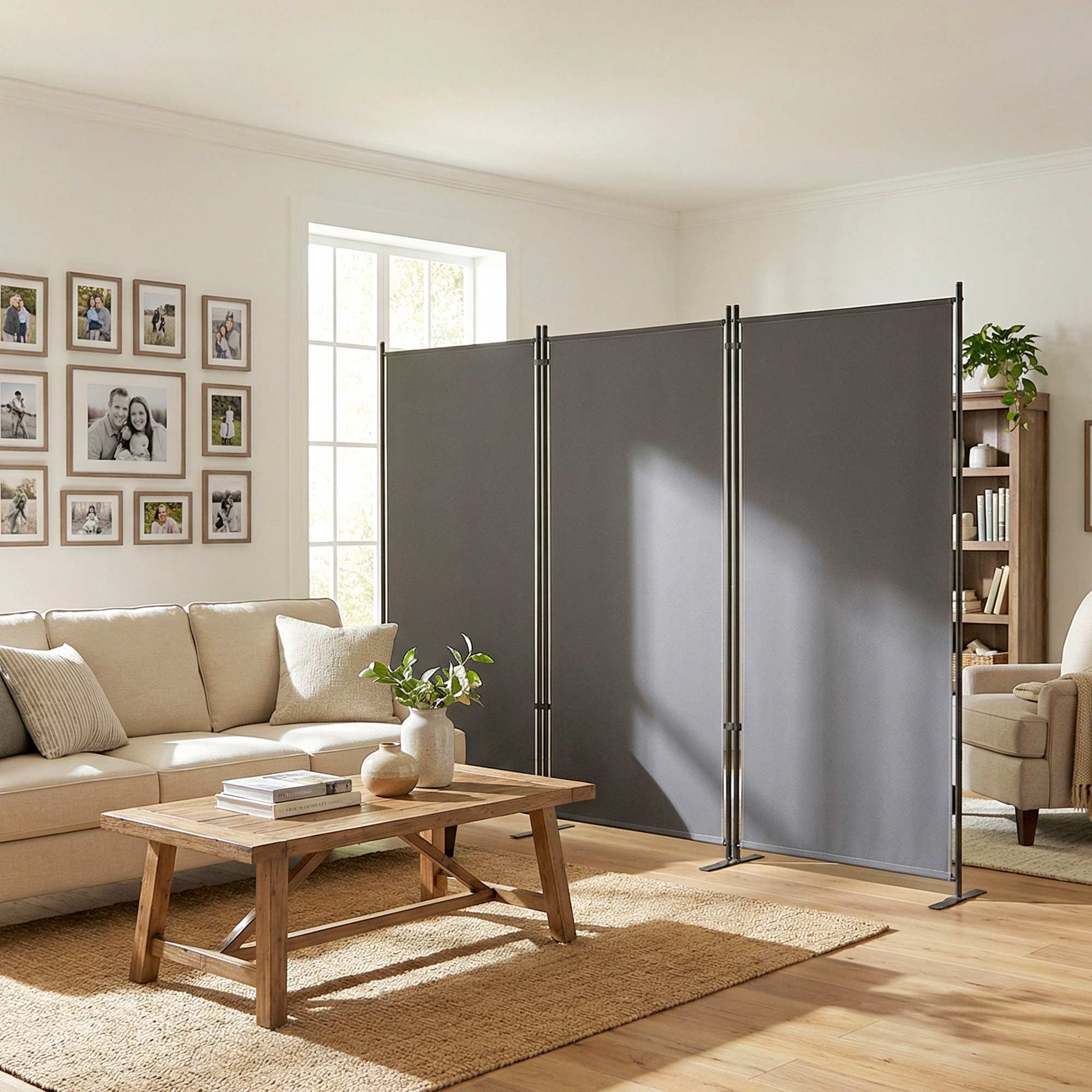 Utomhusskärm, 3-panels metall, mörkgrå, UV 30+