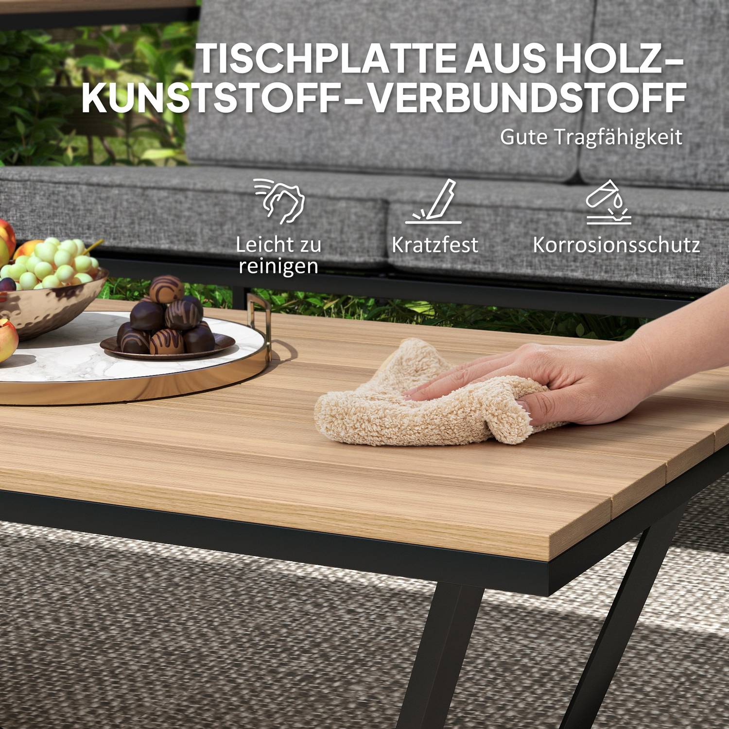 Utomhus trädgårdsmöbler set för 4, väderbeständig med kuddar