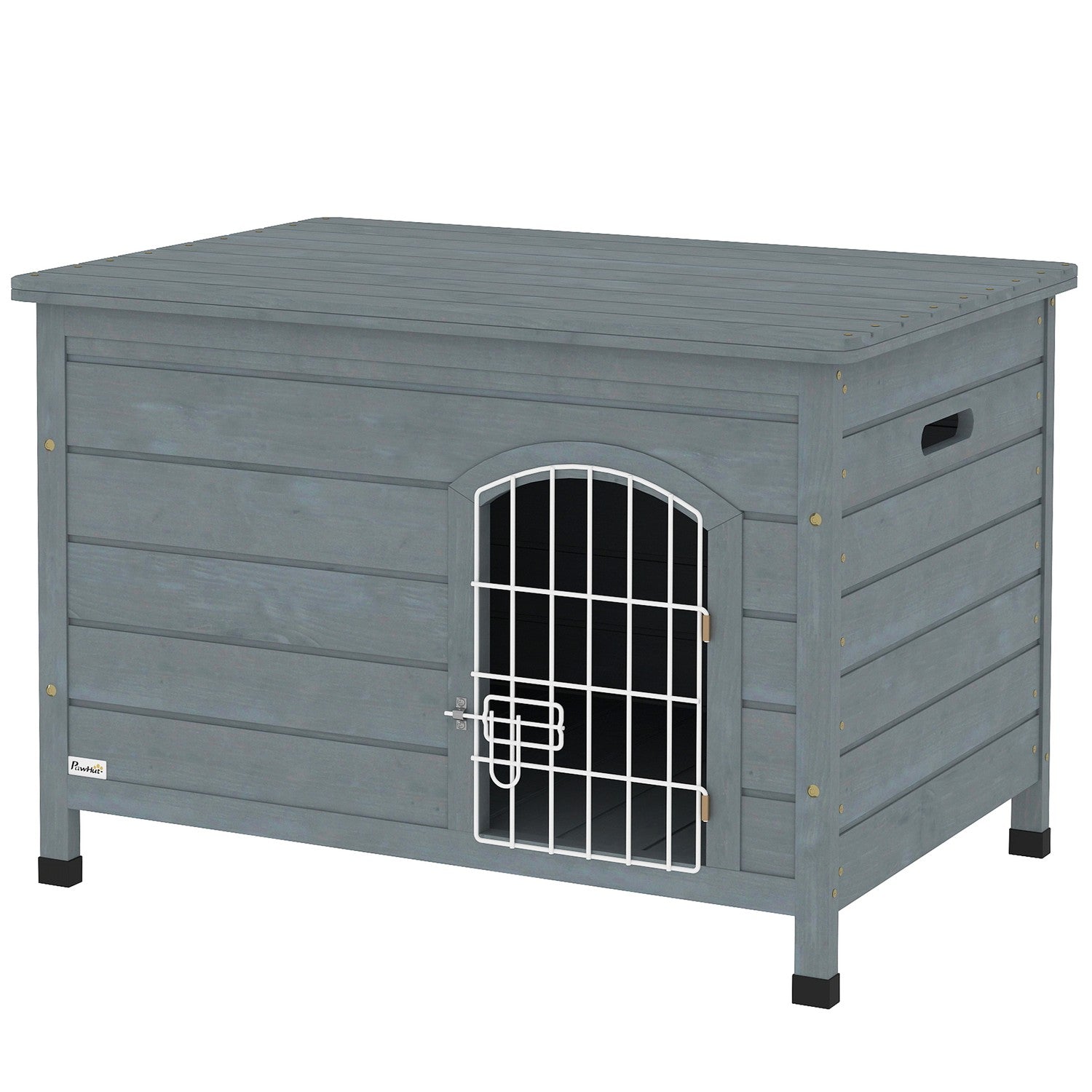 Utomhus vattentät hundkoja med dörr, granträ, 80x55x53,5 cm