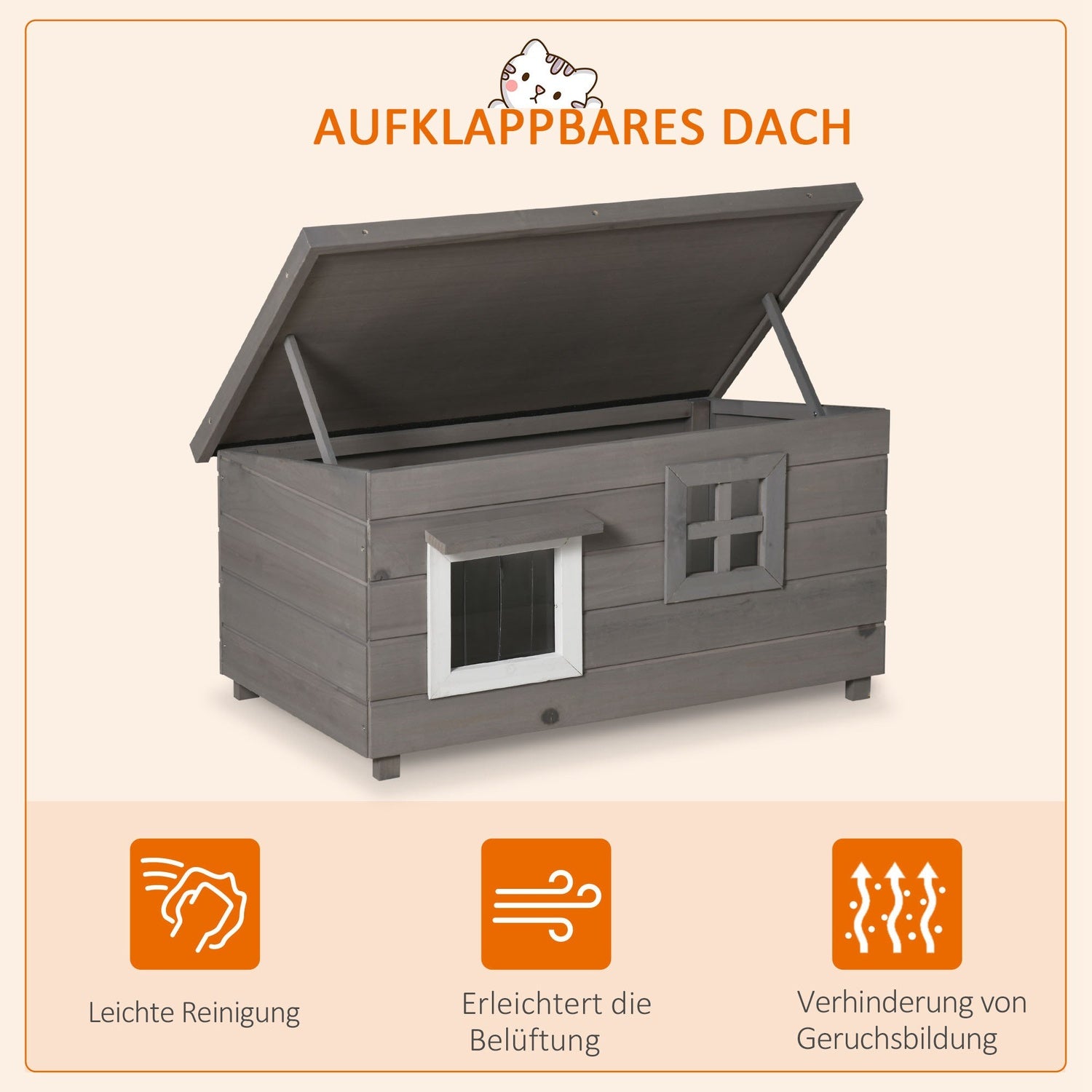 Utomhus vintersäkert katthus – asfalttak, granträ