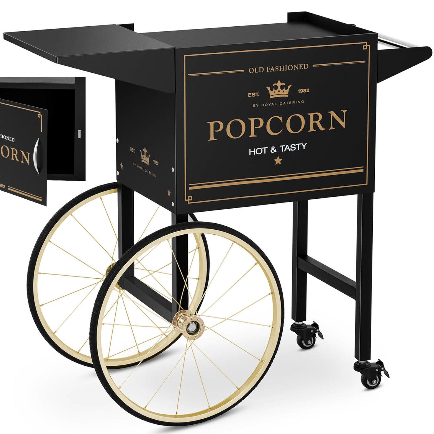 Vagnfot för popcornmaskin med retroskåp 51 x 37 cm - svart och guld