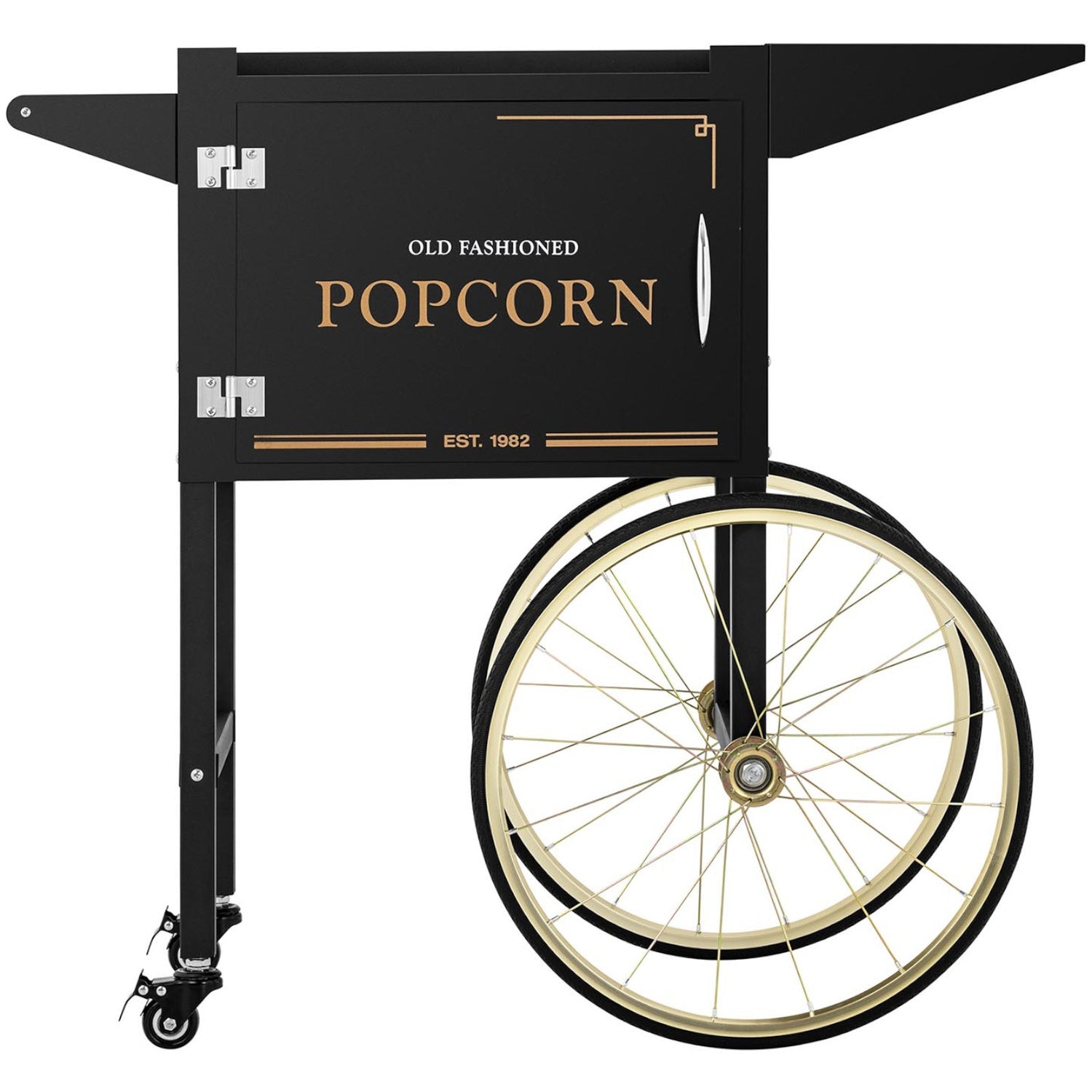 Vagnfot för popcornmaskin med retroskåp 51 x 37 cm - svart och guld