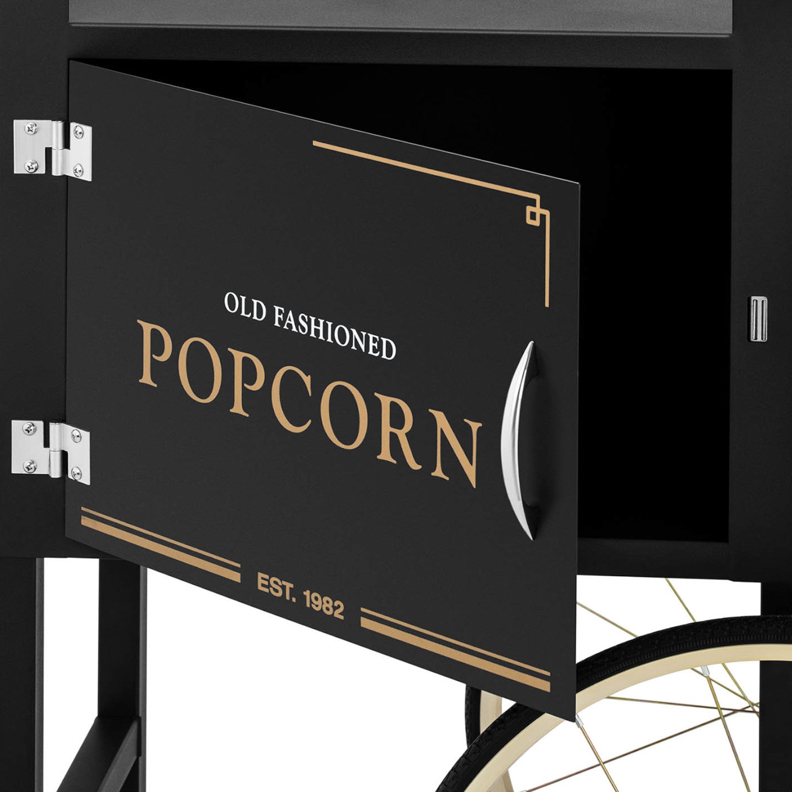 Vagnfot för popcornmaskin med retroskåp 51 x 37 cm - svart och guld
