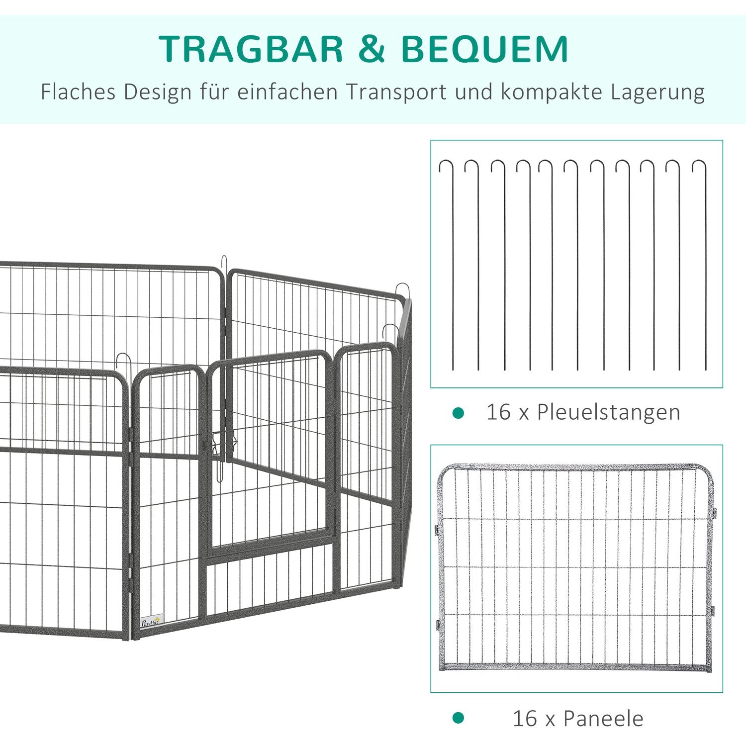 Utomhusvalplekhage, stål, 16 segment, 2 dörrar, 60 cm hög
