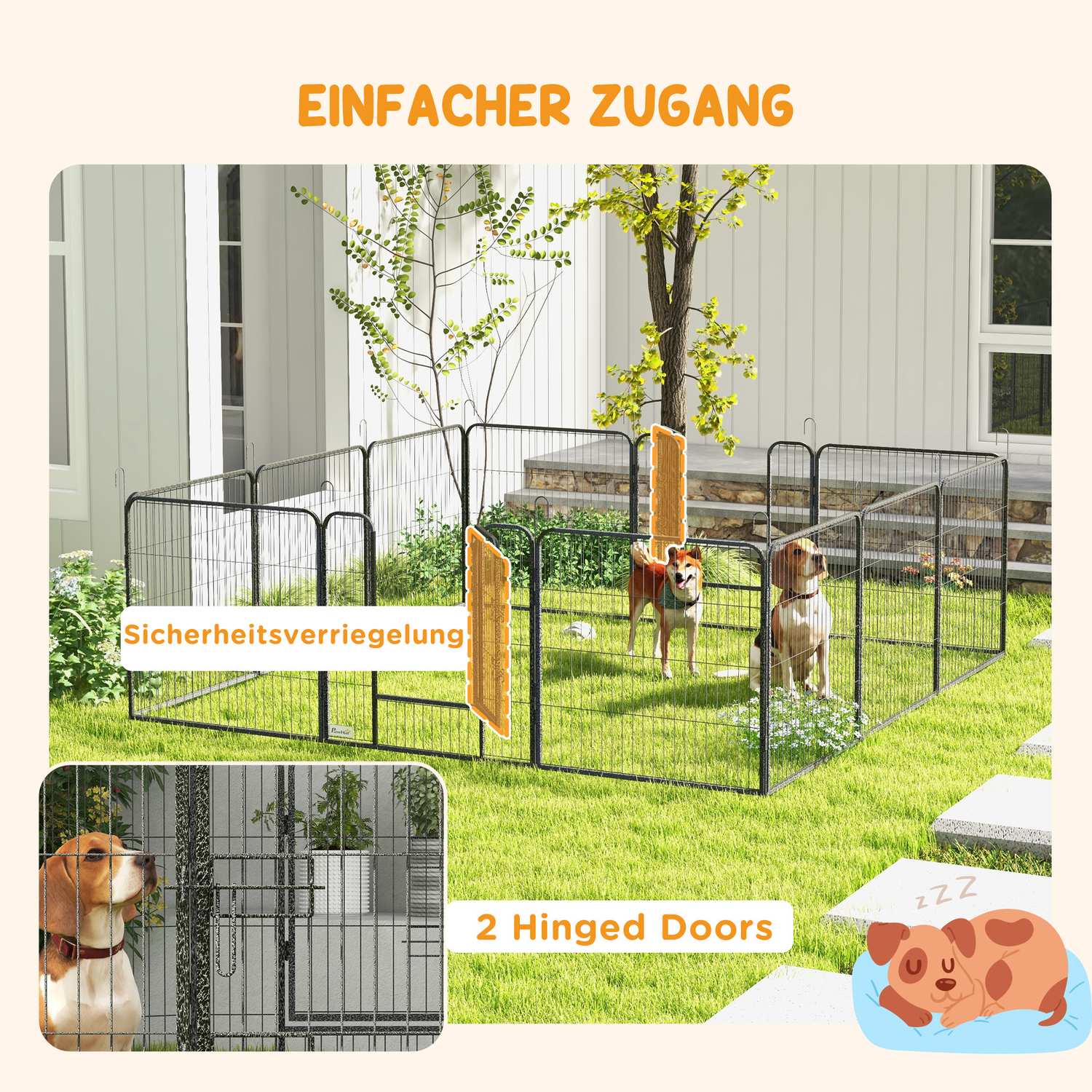 Valp lekhage, 80 cm stål, 12-delad, 2 dörrar, grå