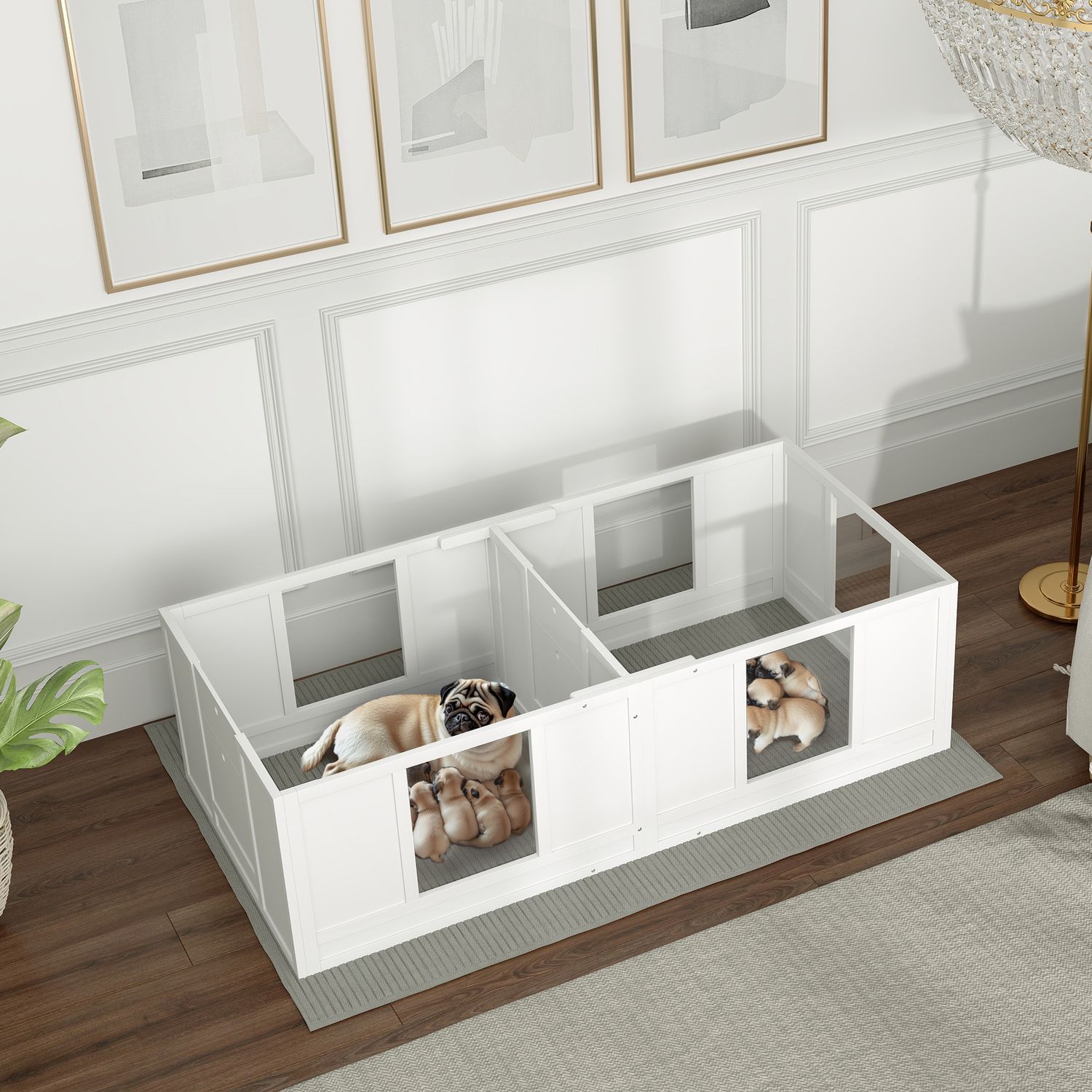 Valplekhage med tvättbar matta och justerbar dörr, vit