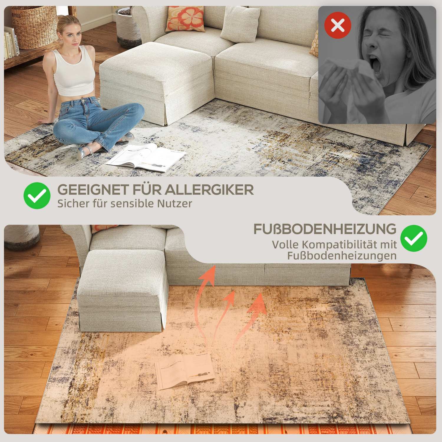 Vardagsrumsmatta, Polyester, Modern Art Mönster, Tvättbar, Grå