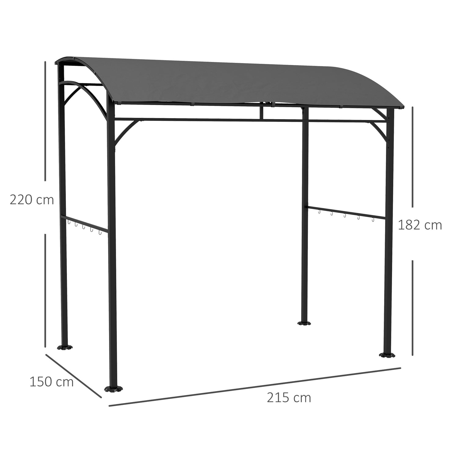 Vattenavvisande grillpaviljong, böjt tak, 215x150x220 cm, mörkgrå