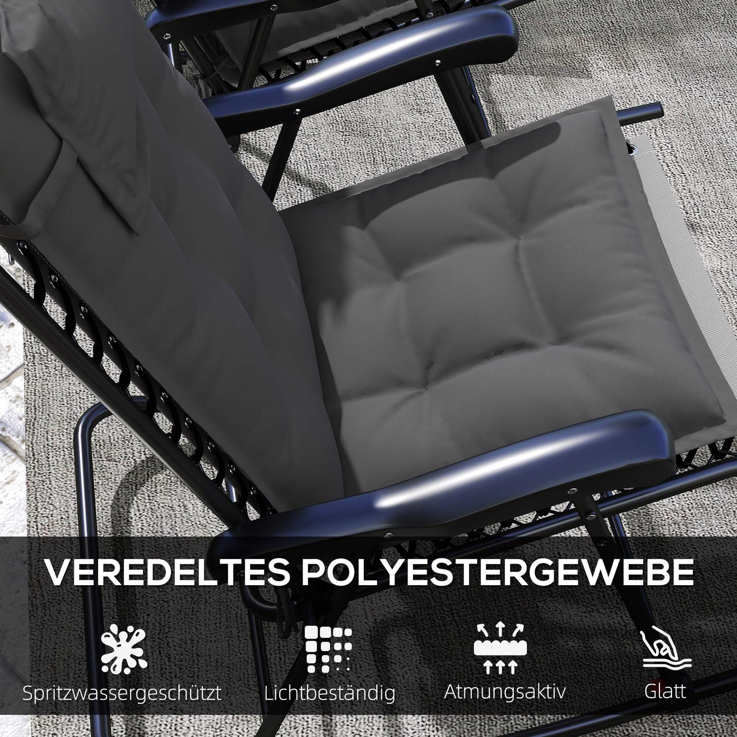 Vattenavvisande mörkgrå solstolsdynor – set om 2