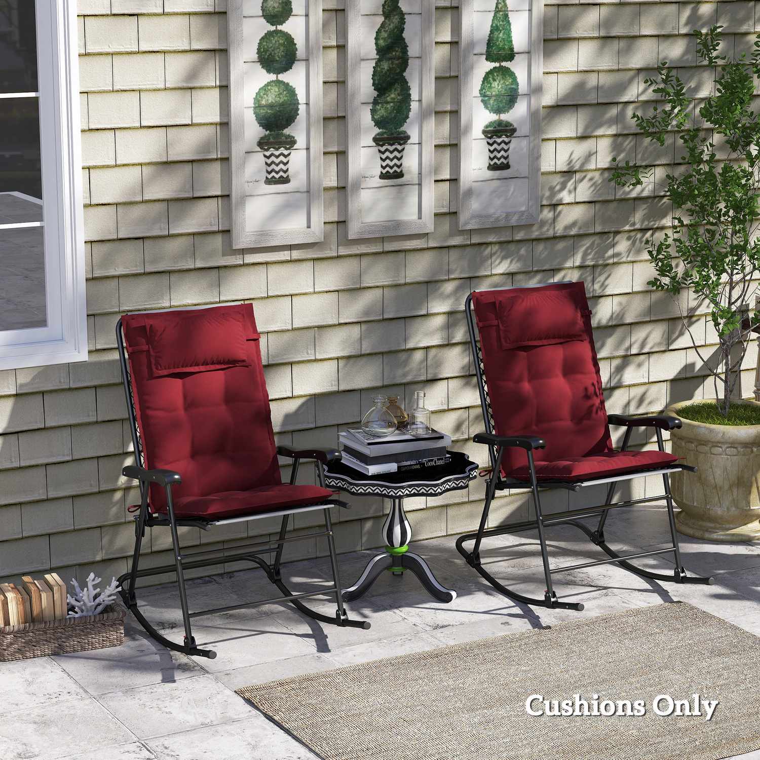 Vattenavvisande solstolsdynor, set om 2, vinröd