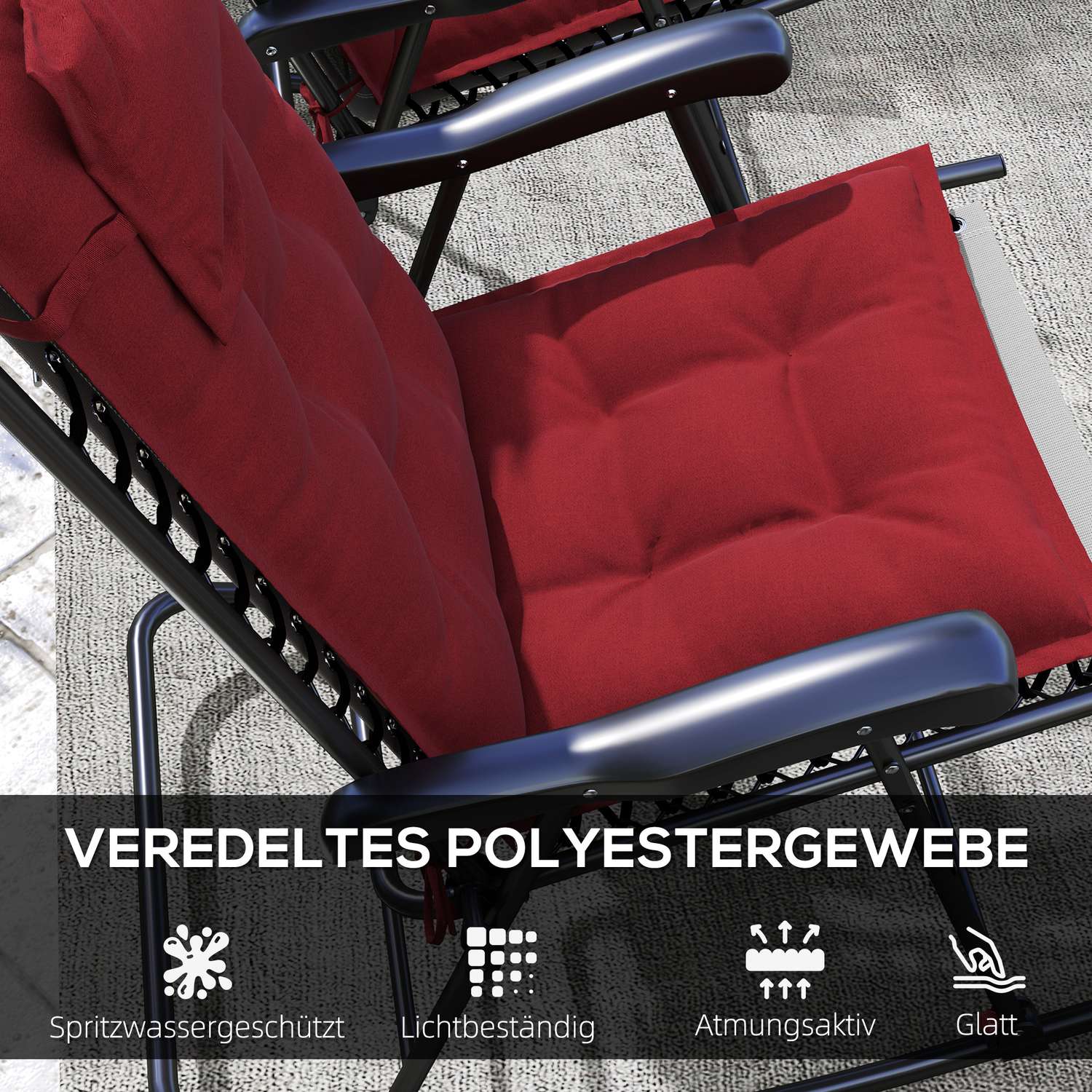 Vattenavvisande solstolsdynor, set om 2, vinröd