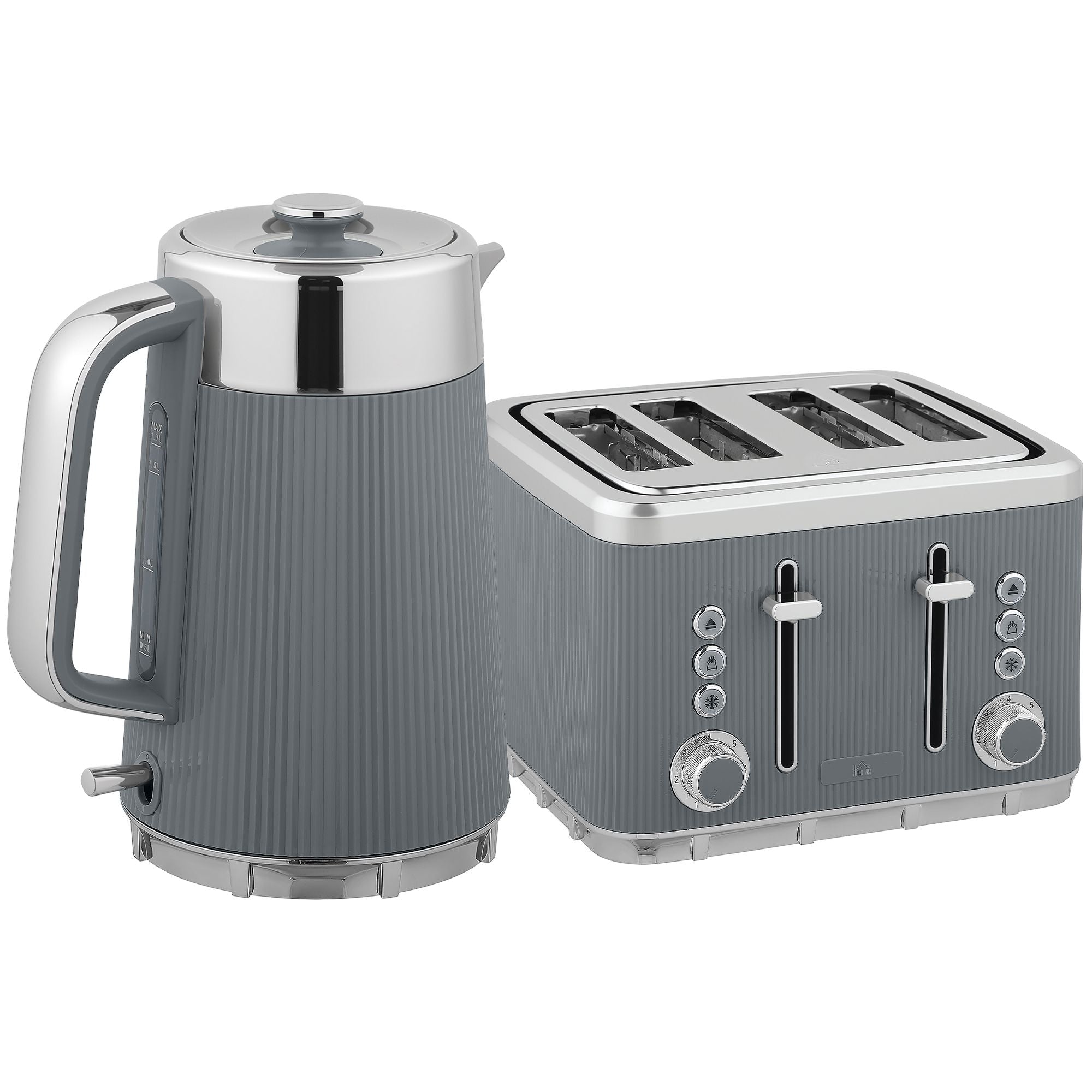 Vattenkokare 1,7L 2200W & Brödrost för 4 skivor, Grå