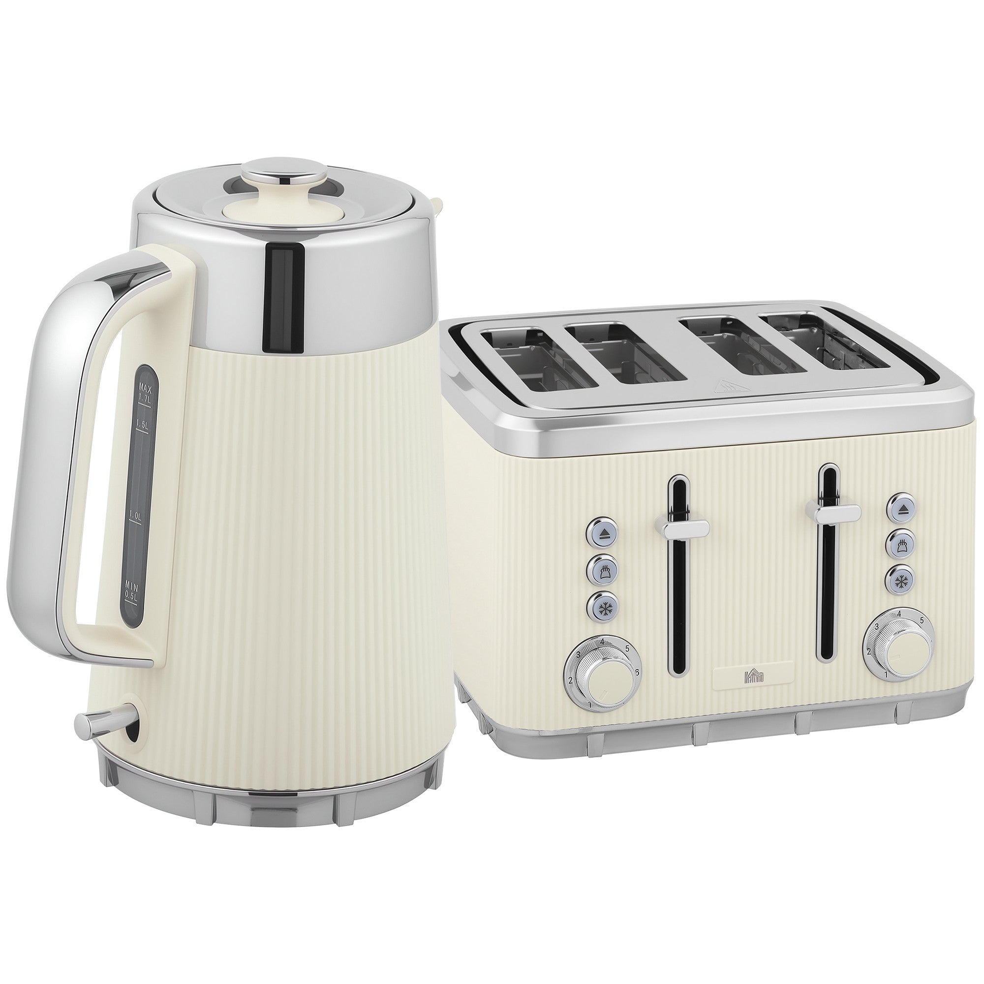 Vattenkokare 1,7 l 2200 W & brödrost för 4 skivor, krämvit