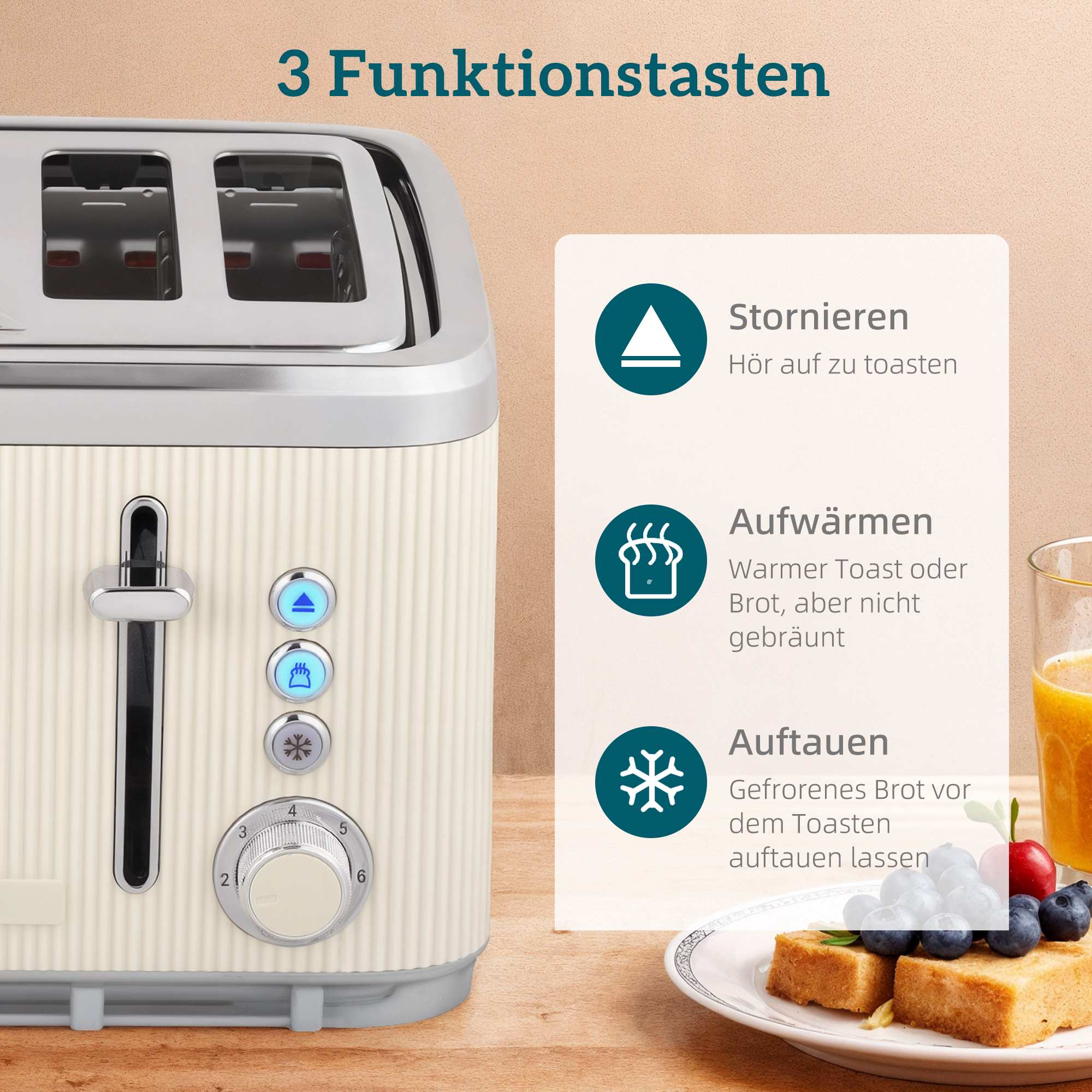 Vattenkokare 1,7 l 2200 W & brödrost för 4 skivor, krämvit