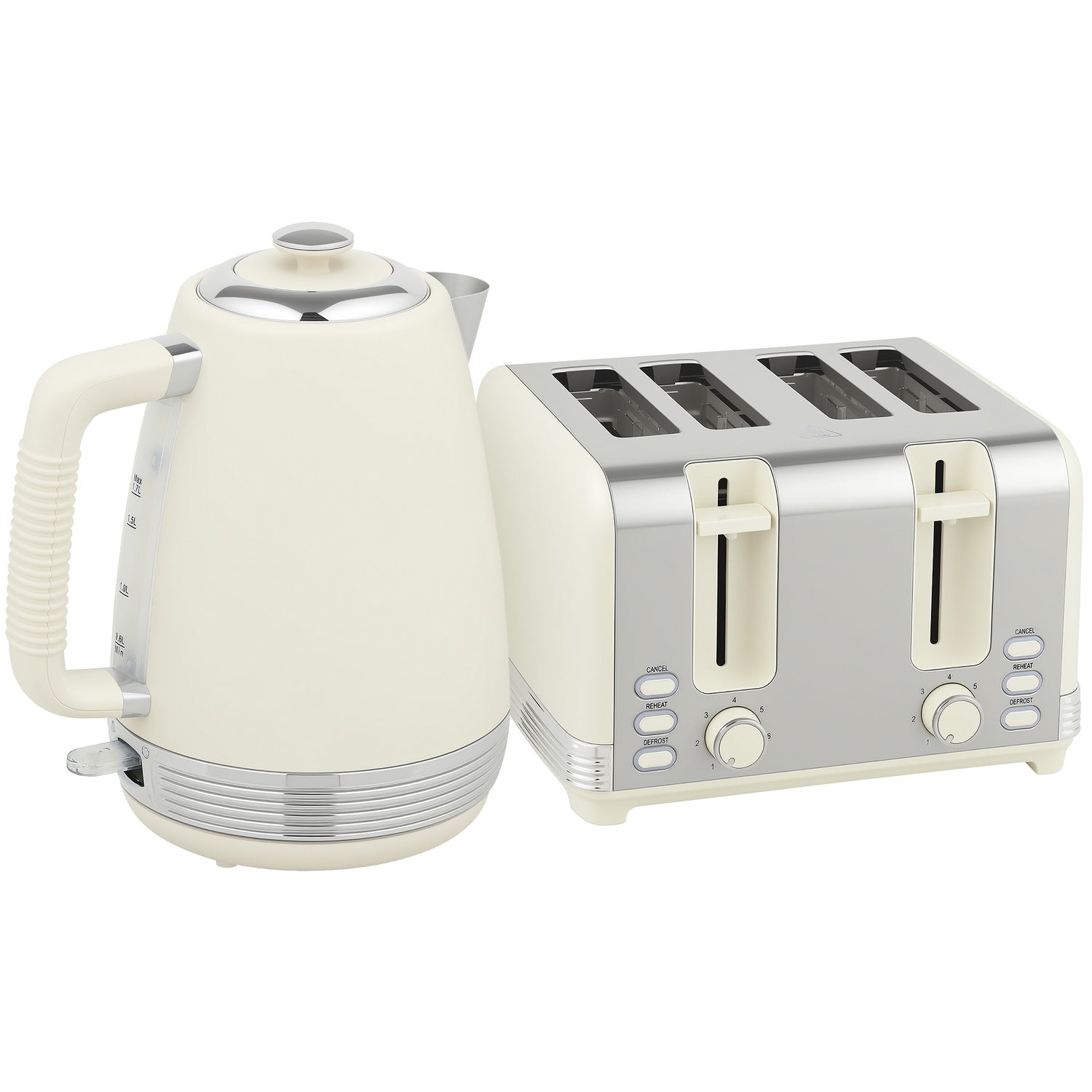 Vattenkokare och brödrost, 1,7 l, 2200 W, 4 platser, 7 rostningsnivåer