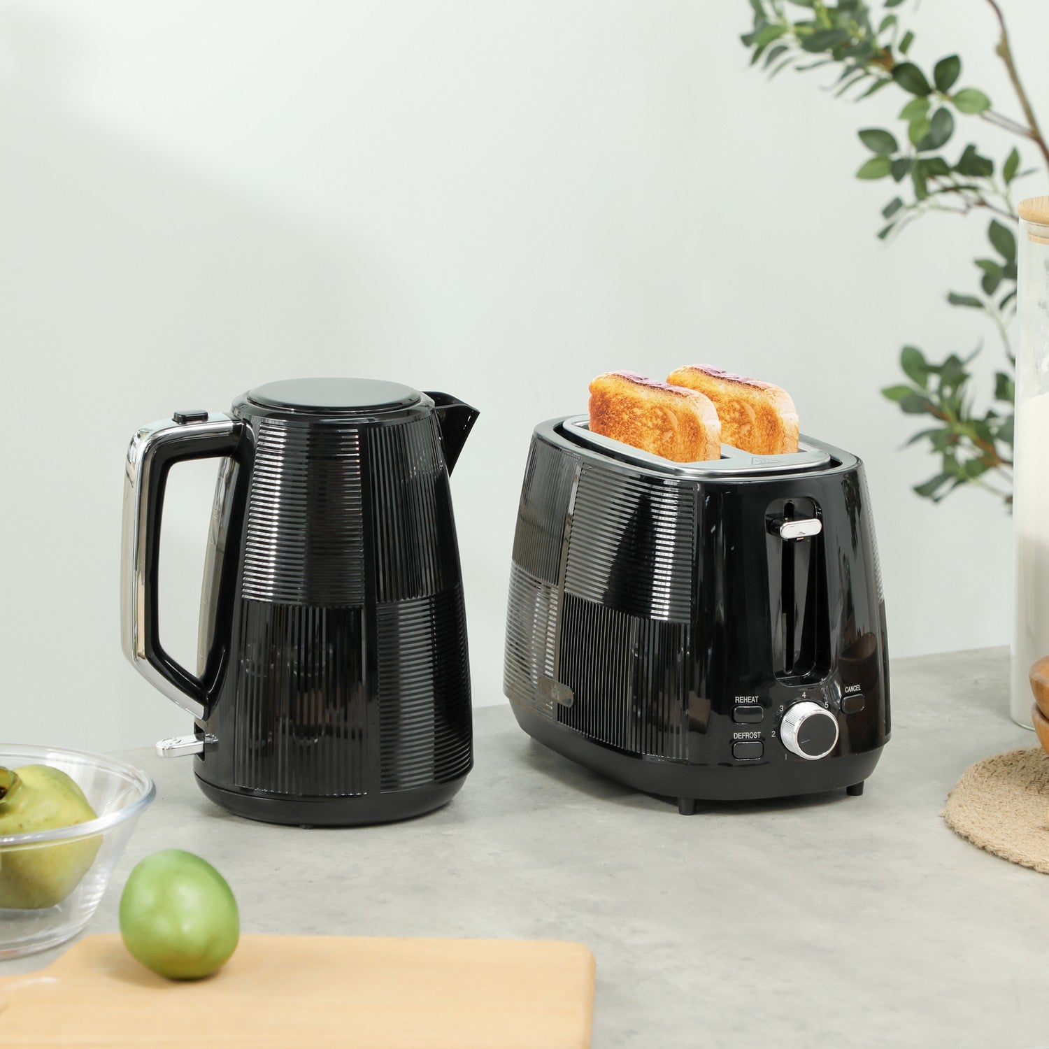 Vattenkokare och brödrostset, 1,7 l, rostfritt stål, svart