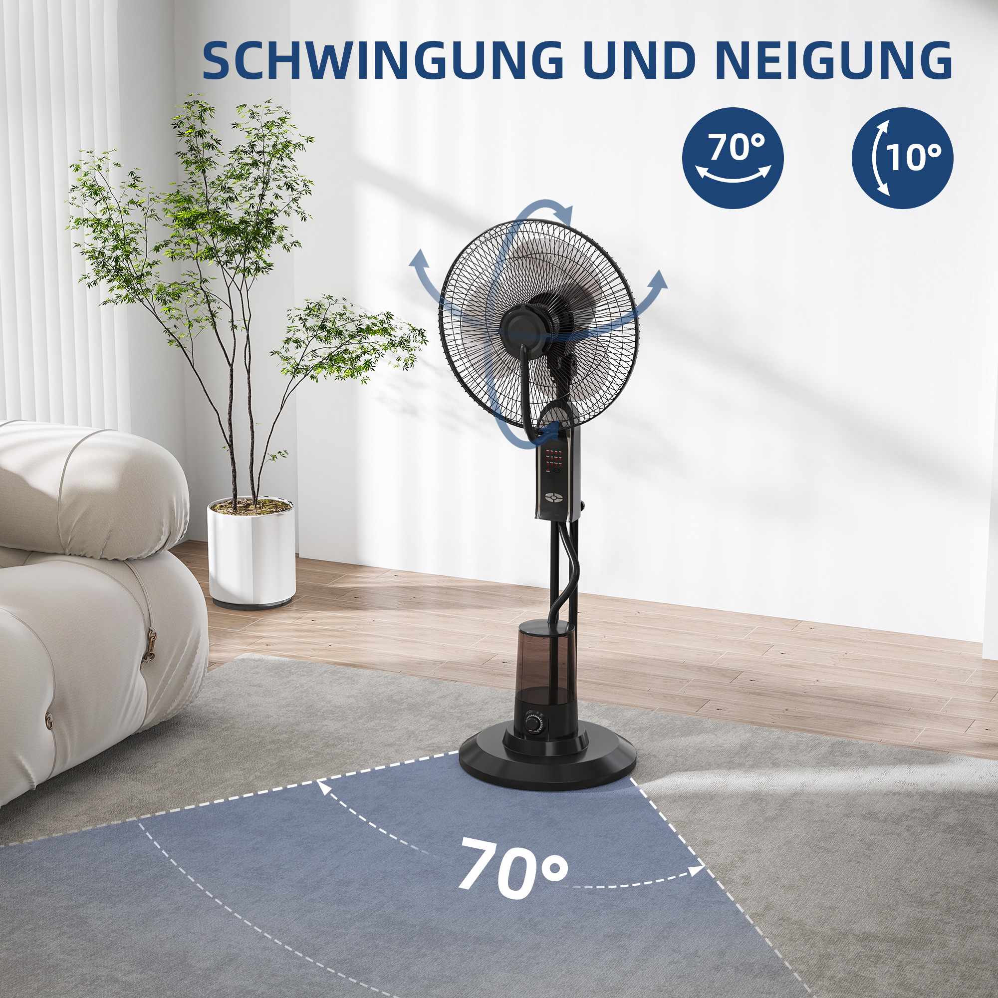 Vattenkylningsfläkt med luftfuktare, 3 hastigheter, svart, 75W