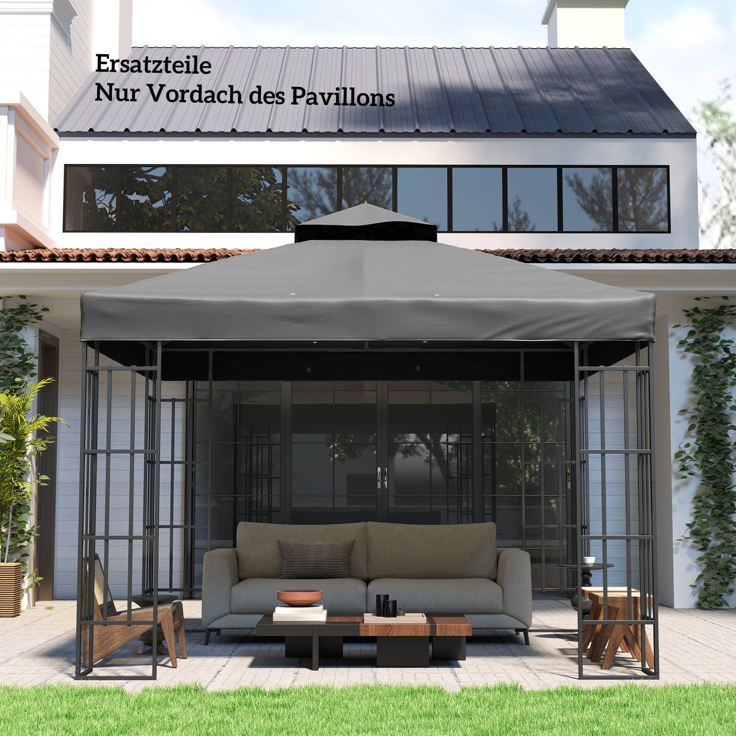 Vattentät 3x3m Gazebo takbyte - Oxford-tyg, mörkgrå