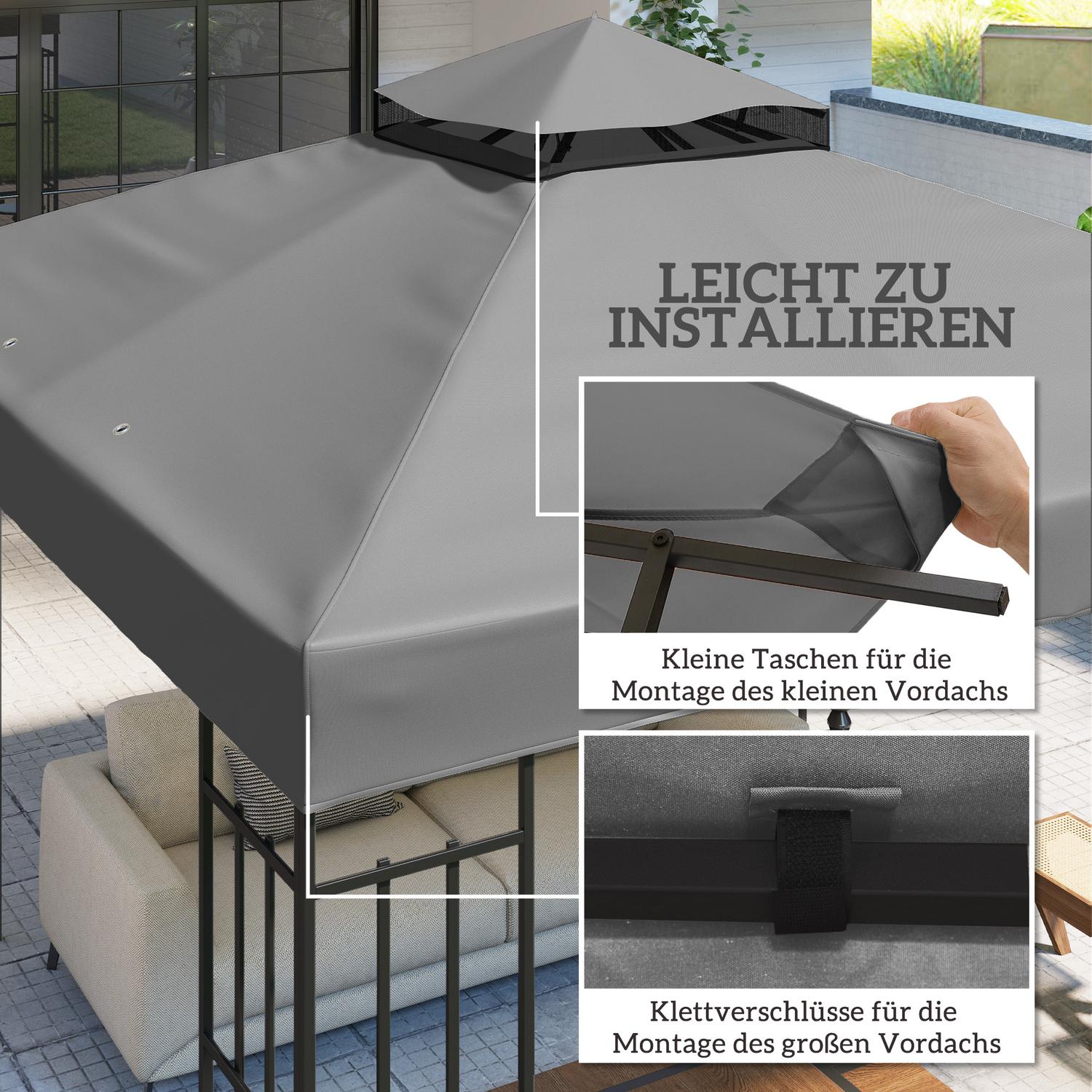 Vattentät 3x3m Gazebo takbyte - Oxford-tyg, mörkgrå