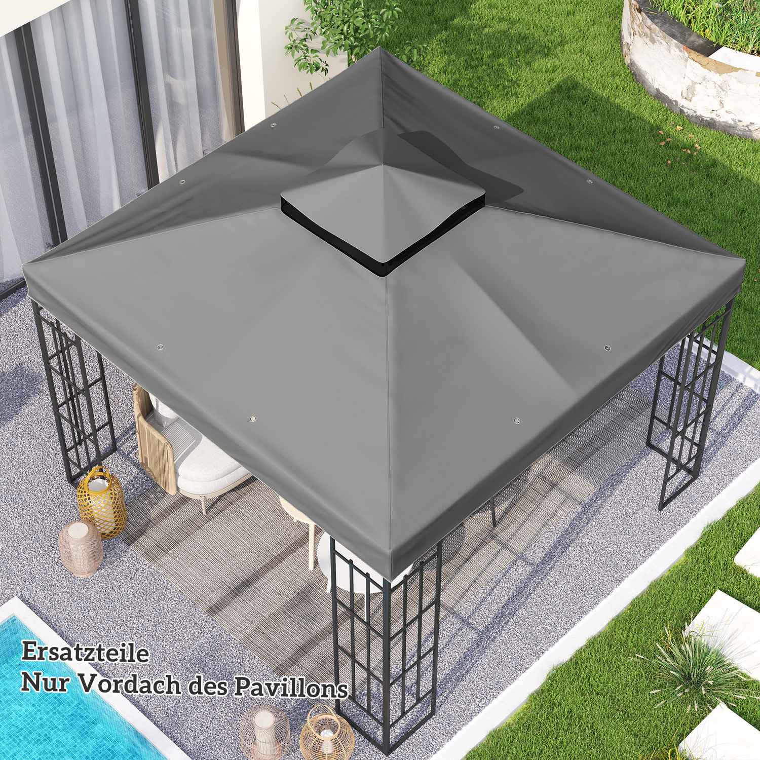 Vattentät 3x3m Gazebo takbyte - Oxford-tyg, mörkgrå