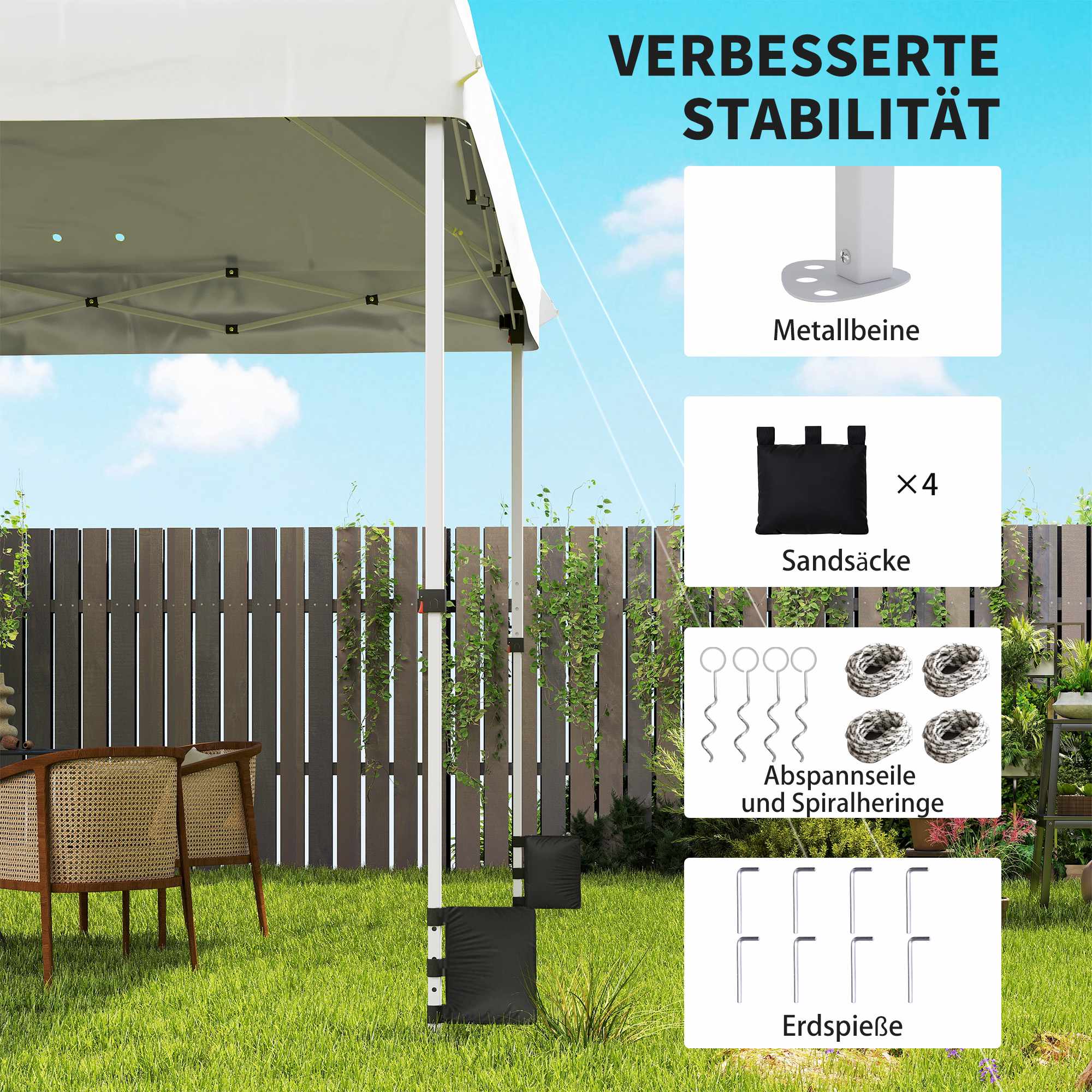 Vattentät 3x3m hopfällbar paviljong, UV 50+ med sandsäckar