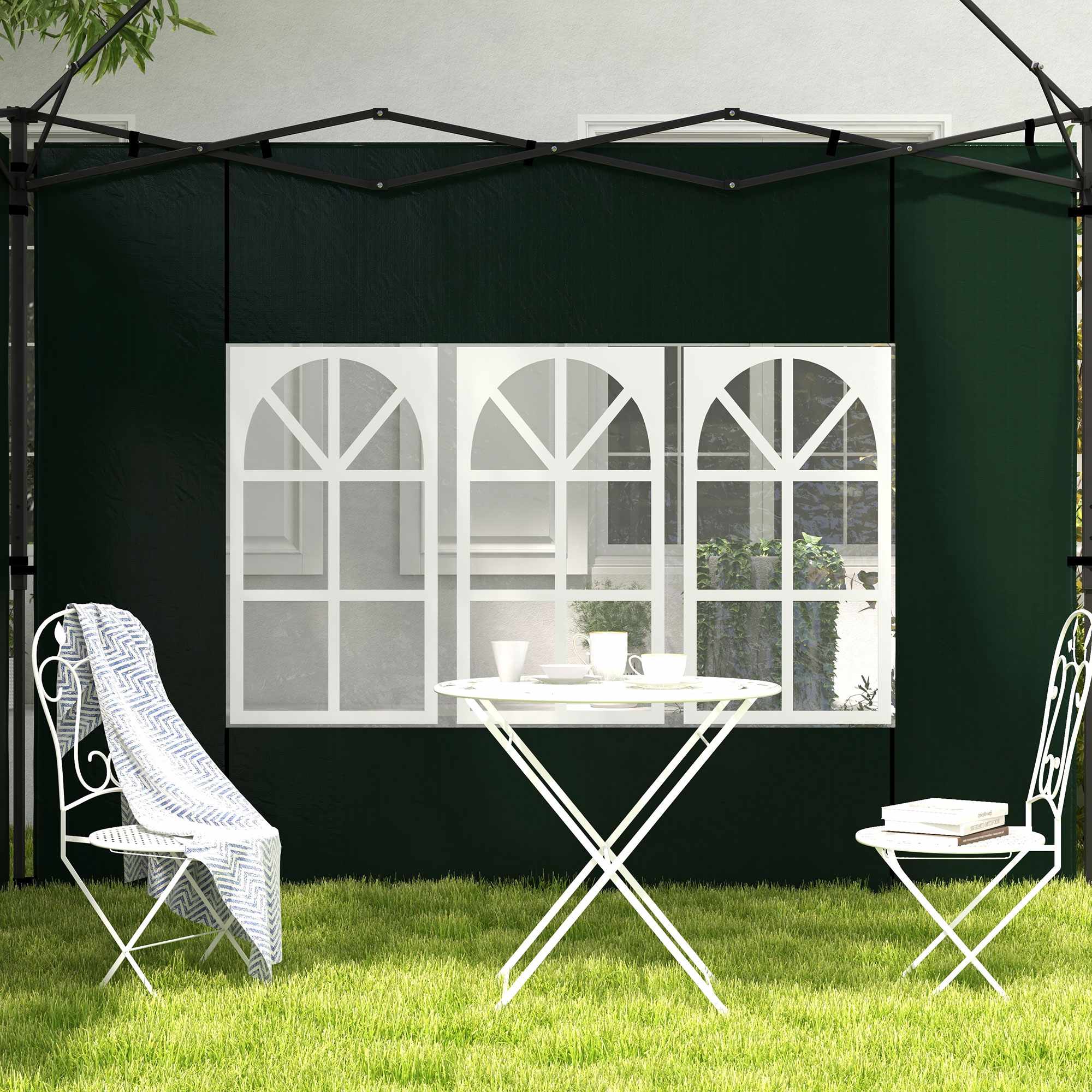Vattentäta sidoväggar till paviljongen med fönster, 2-pack, gröna