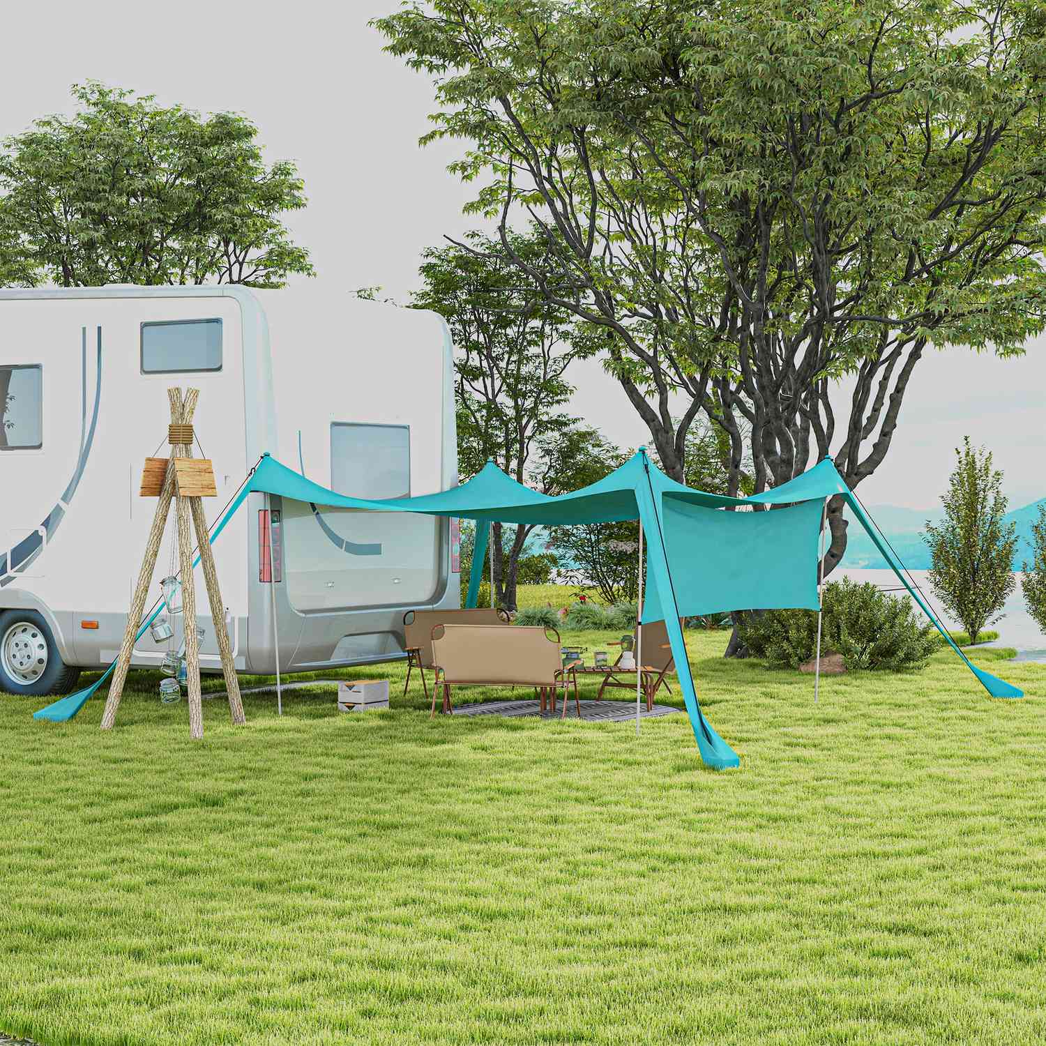 Vattentät soltakmarkis, 3x3x2M Med stålstänger