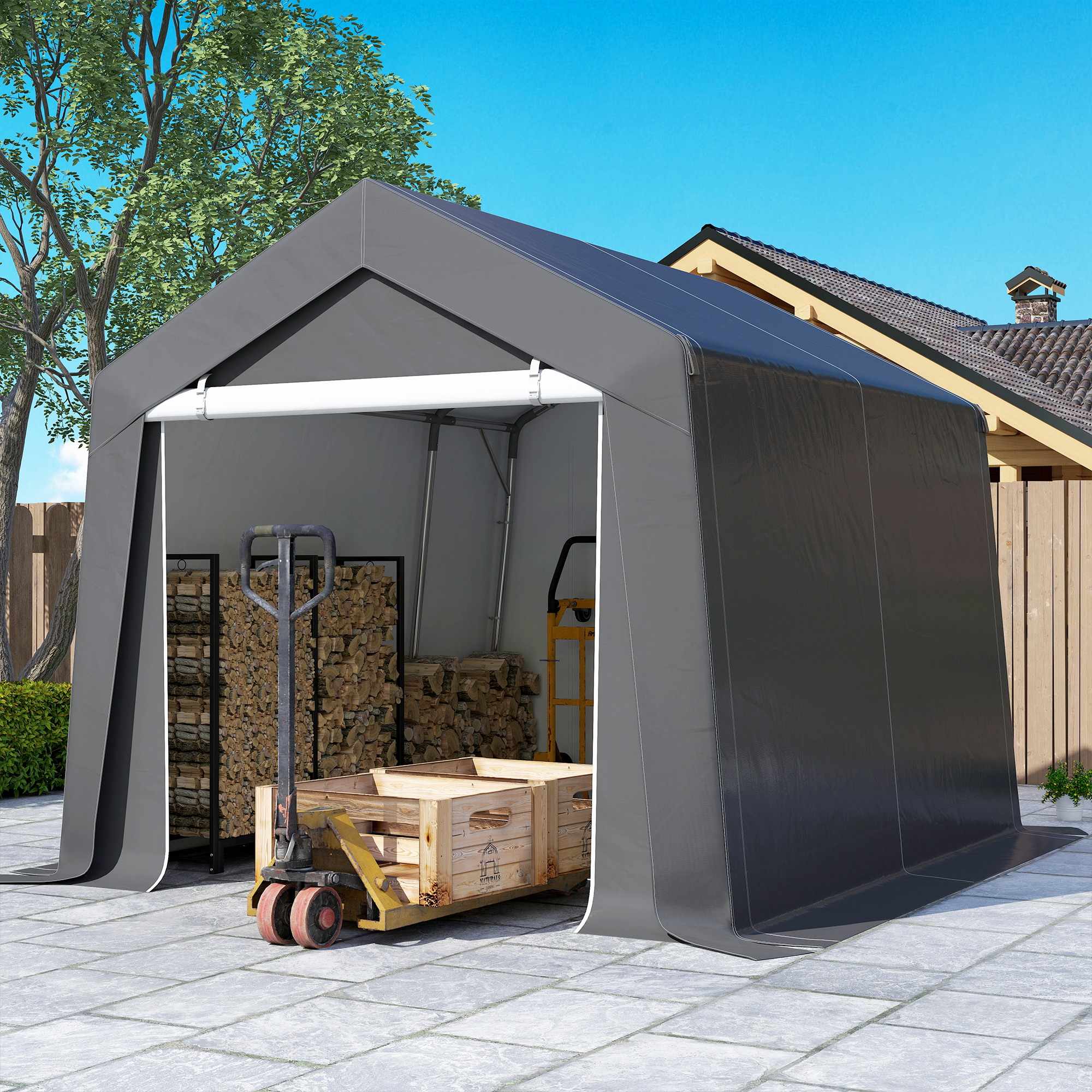 Vattentätt carporttält 3x3 m med rulldörr, ventilation