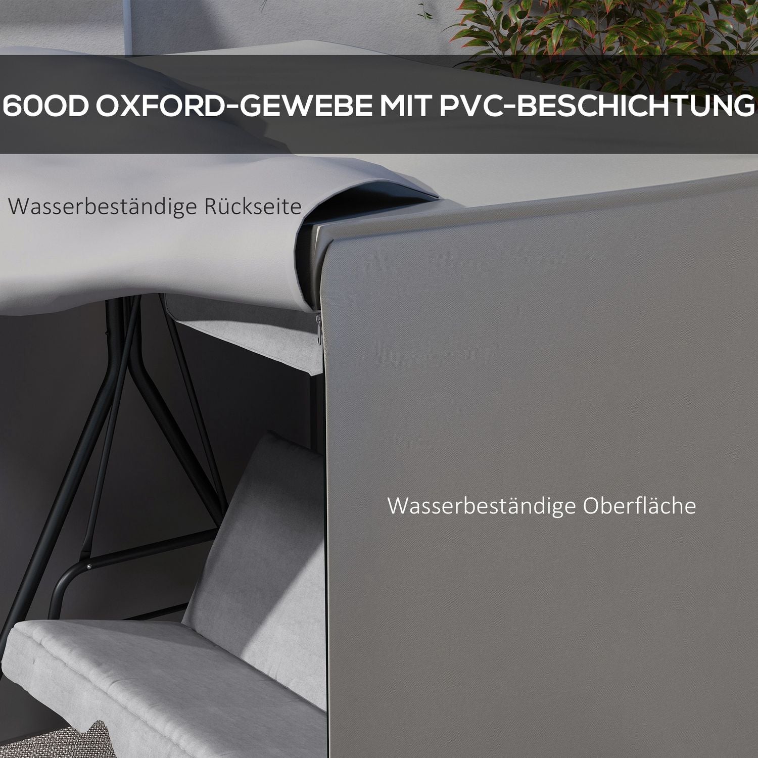 Vattentät trädgårdsgunga med solskydd, Grå, 177x114x152 cm