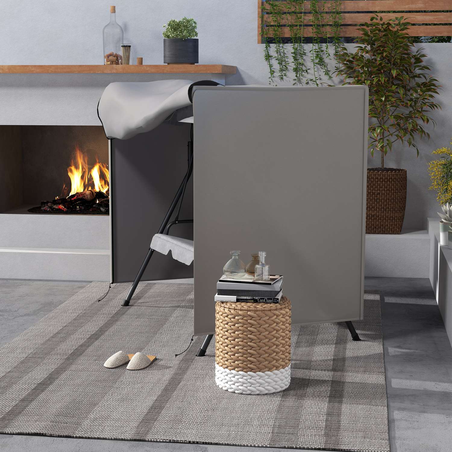 Vattentät trädgårdsgunga med solskydd, Grå, 177x114x152 cm