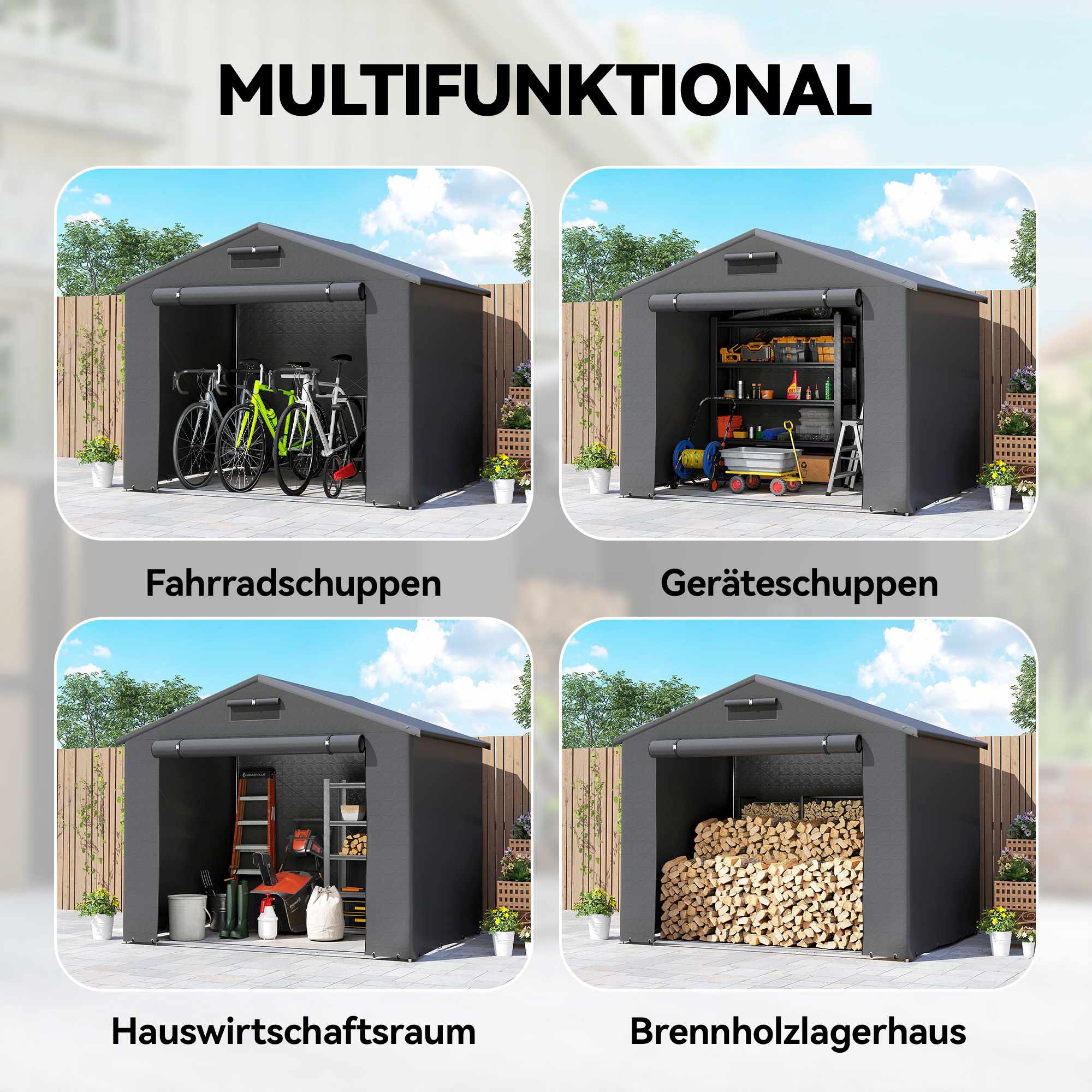 Vattentätt utomhusskydd, 2,5x1,8m, rulldörr