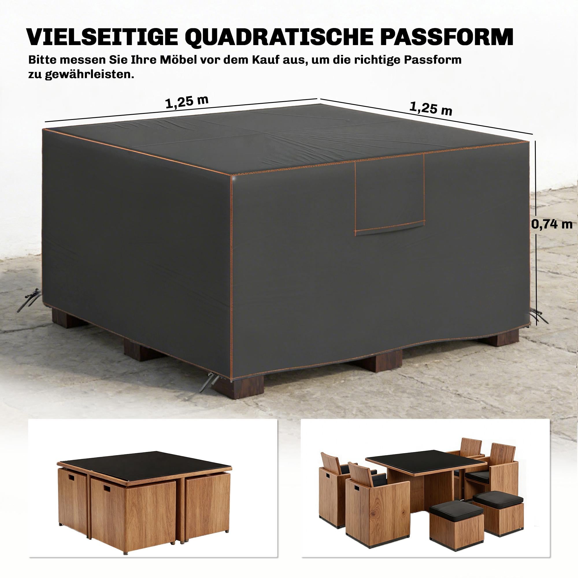 Vattentätt överdrag för trädgårdsmöbler, 420D Oxford, 125x125x74cm